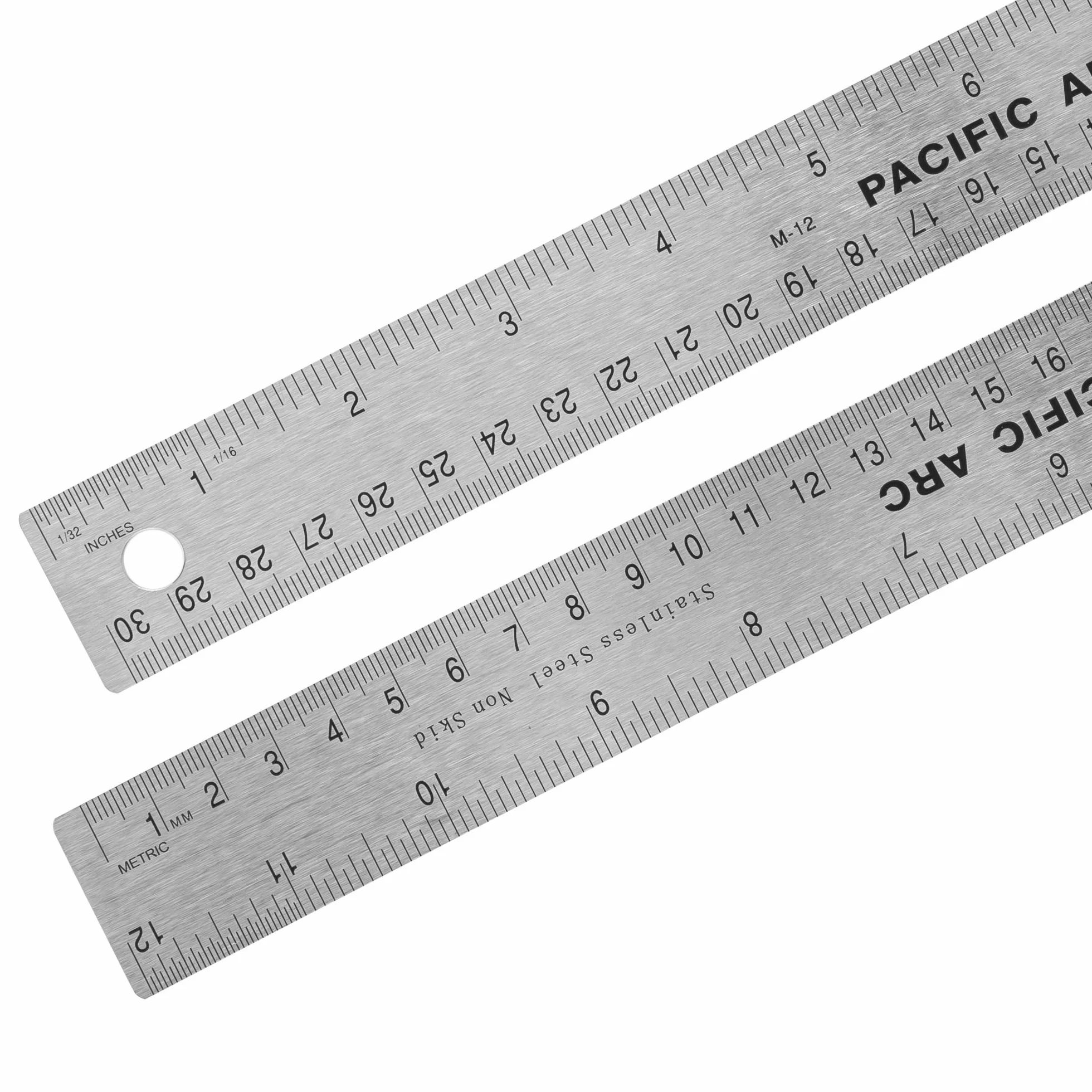 Pacific Arc Stal nierdzewna 30 cm metalowa linijka antypoślizgowy korkowy tył, z calowymi i metrycznymi podziałkami