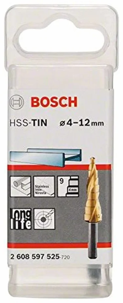 Bosch Professional Wiertło stopniowe HSS-TiN 3-powierzchniowym trzonkiem Ø 4-12 mm 9 stopni