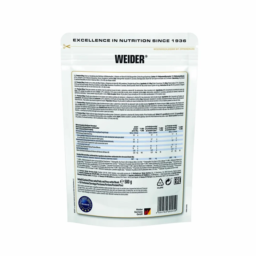 Weider Premium Whey Protein. Białko - koncentrat i izolat serwatki. Z L-glutaminą i witaminą B6. Vanilla-Caramel (1 x 500 g).