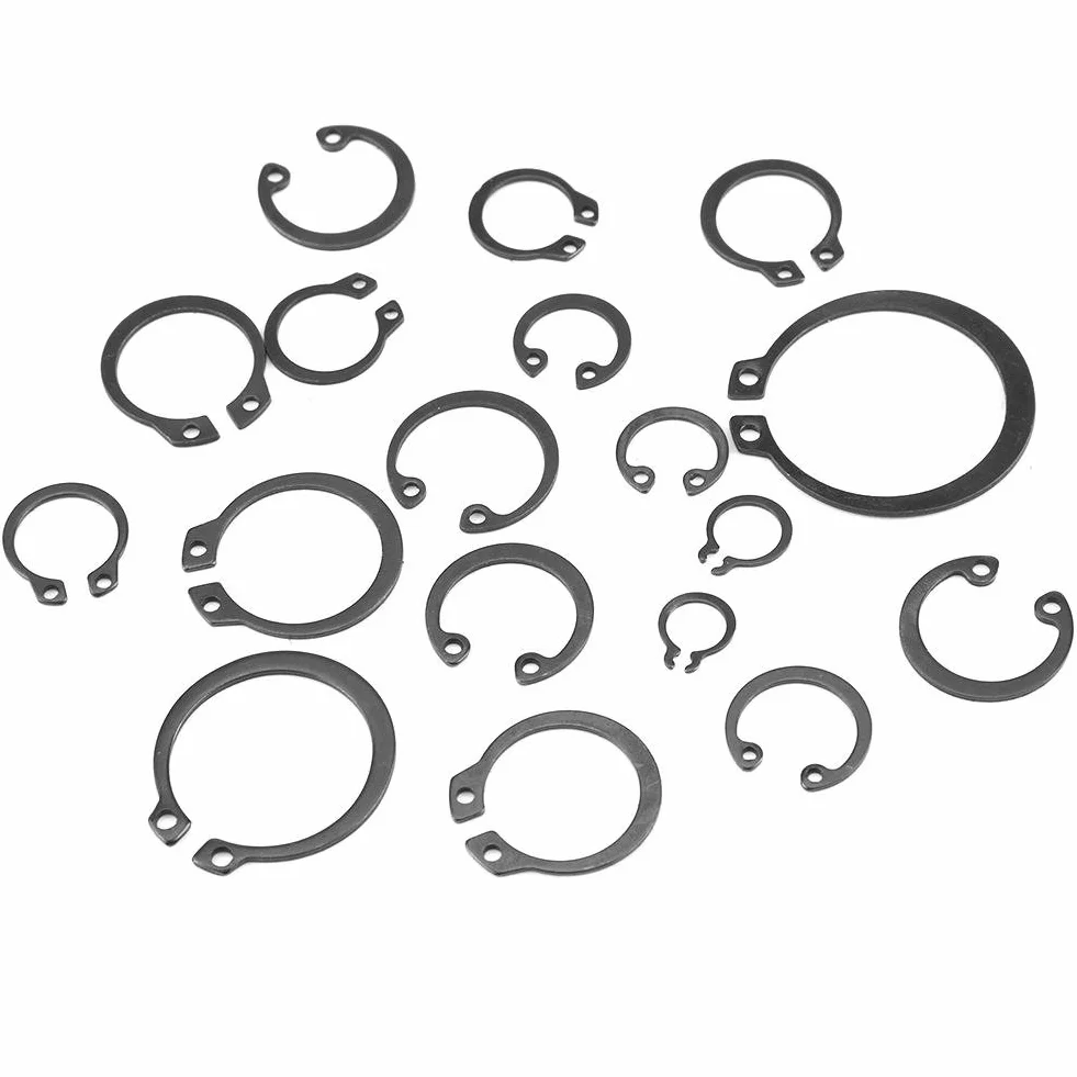 225 szt. C-Clip Snap Ring Shop Asortyment 18 rozmiarów wewnętrzny i zewnętrzny metalowy pierścień zabezpieczający zatrzask asortyment spinek zabezpieczających z pudełkiem.