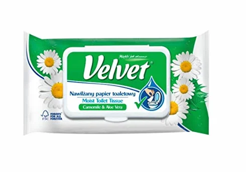 VELVET Moist Cellulose Toilet Paper, Rum & Aloe, 48 Sheets, White