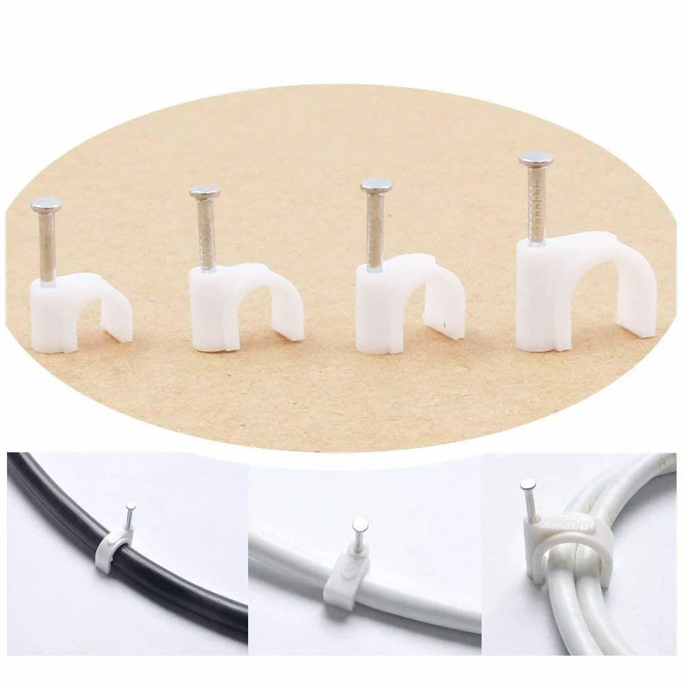 Swpeet 400 szt. wiele modeli wysokiej jakości plastikowe klipsy do kabli zestaw, białe plastikowe klipsy do kabli zarządzanie kablami RG6 RG59 CAT5 CAT6 RJ45 - 4 rozmiary 6 / 7 / 8 / 10 mm