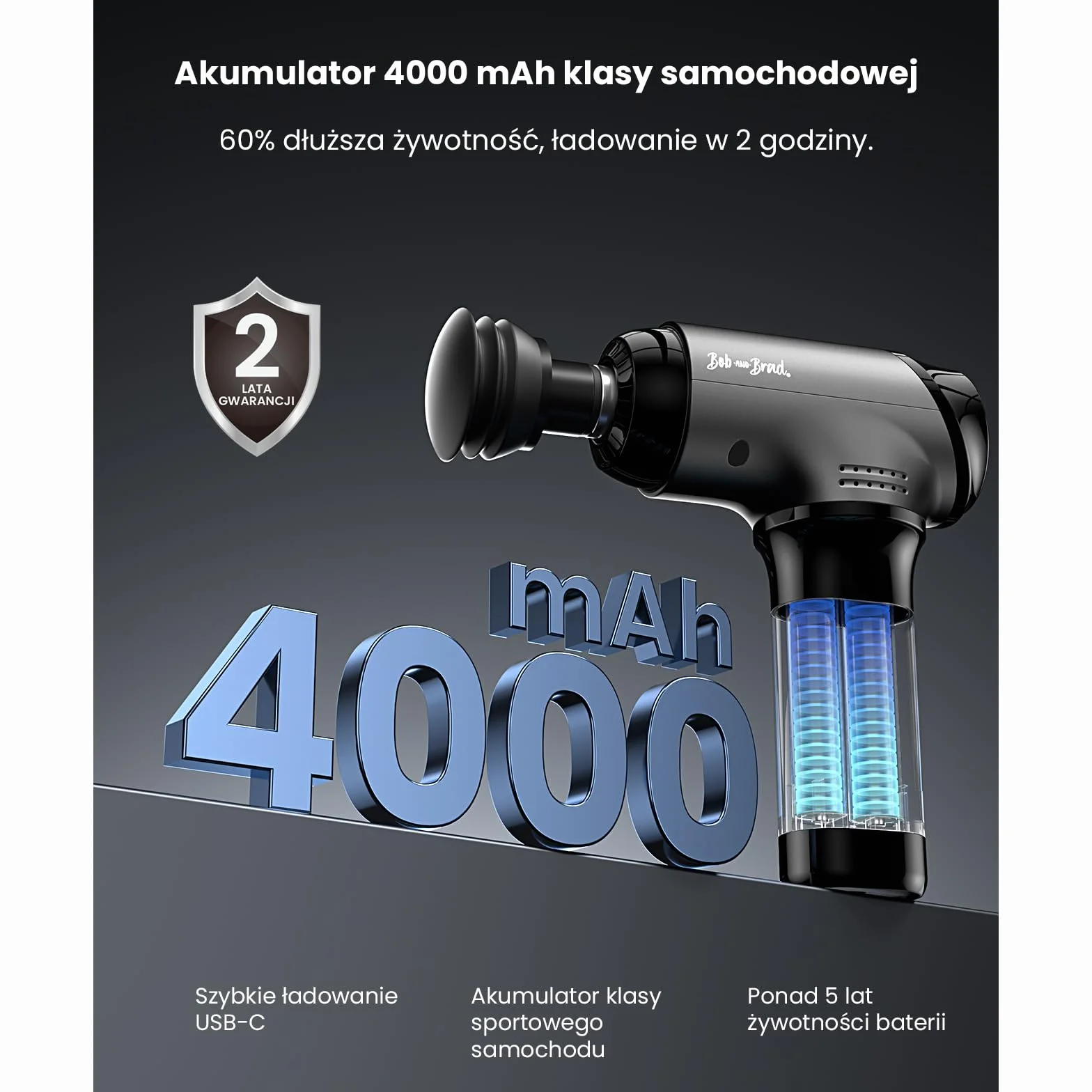 Pistolet do masażu z terapią ciepłem i zimnem, Bob and Brad T2 Pro Massage Gun z baterią 4000 mAh i amplitudą 10 mm, Ręczny perkusyjny masażer z przenośnym futerałem, do odzyskiwania bólu mięśni