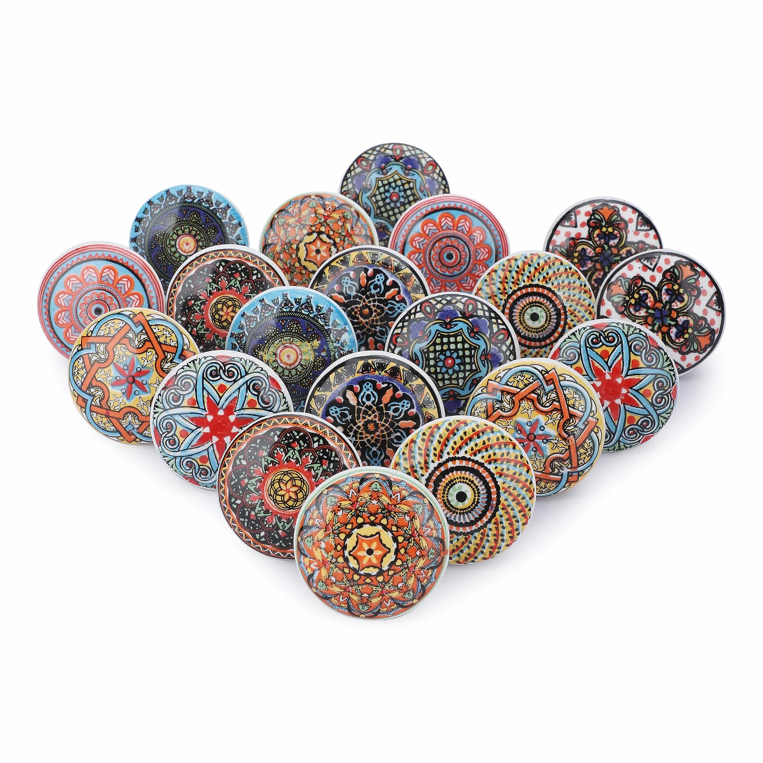 Ajuny Wielokolorowe gałki ceramiczne w stylu vintage z motywem kwiatowym, klamka do drzwi, szafki, szuflady, do szafki, indyjskich, ręcznie malowanych, zestaw 20 sztuk