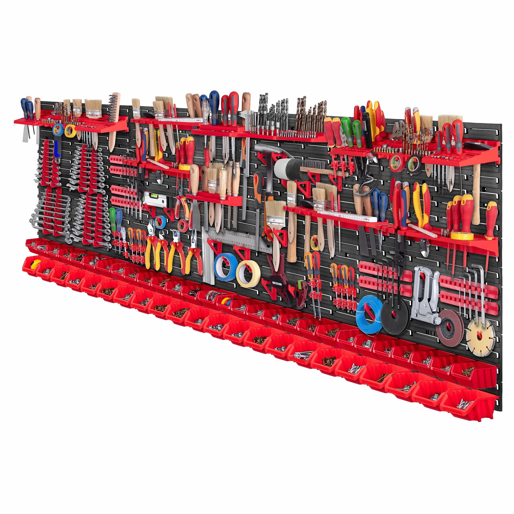 KADAX Zestaw 140 szt. tablica narzędziowa 232x78 cm, czerwony, modułowe panele, odporna na UV, do garażu i warsztatu