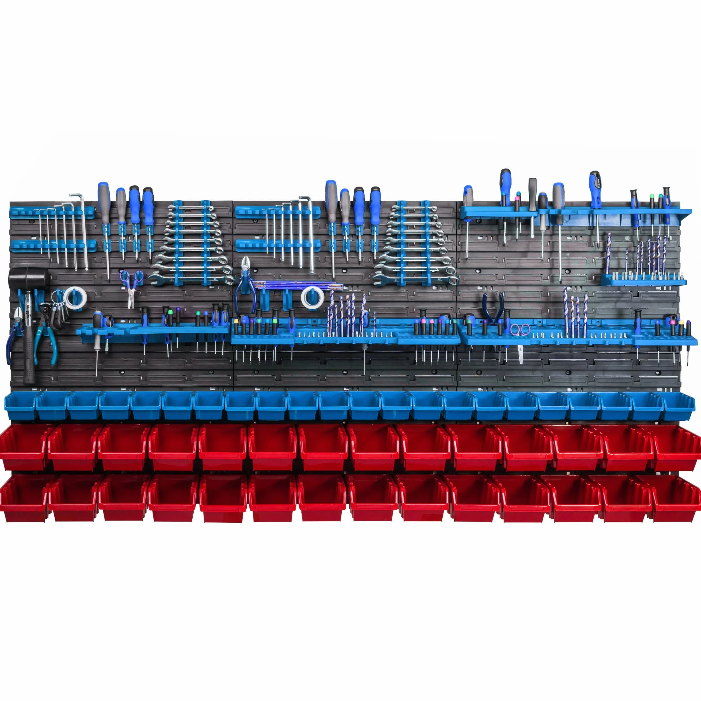 System magazynowy regał ścienny 173 x 78 cm, uchwyty na narzędzia, 50 szt. Pudełka do układania regał magazynowy skrzynki magazynowe, bardzo mocne płyty ścienne, regał z możliwością rozszerzenia, regał warsztatowy, regał magazynowy, regał ścienny warsztat