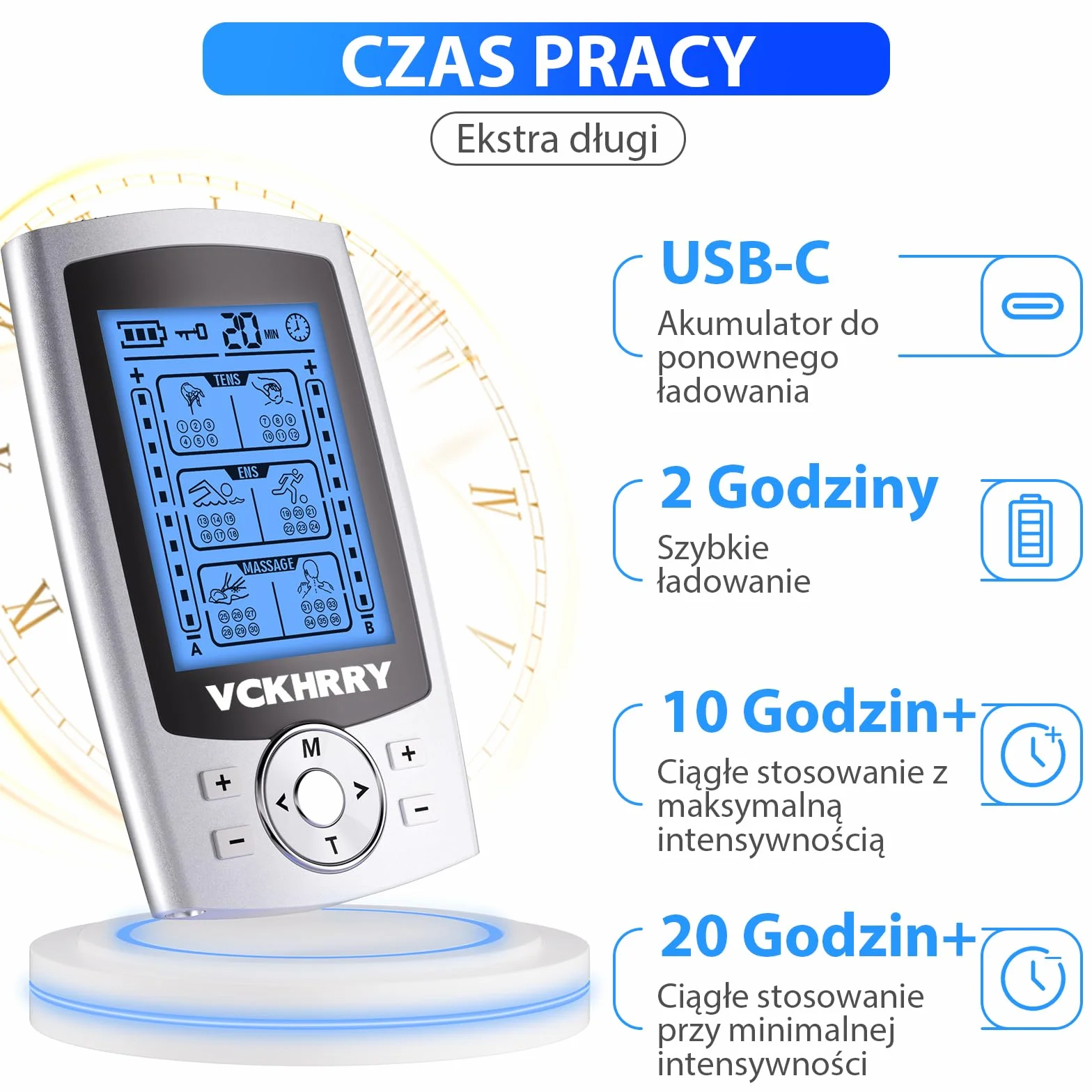 TENS EMS Urządzenie do Elektrycznej Stymulacji Mięśni 2 Kanały 36 Programów 10 Elektrod