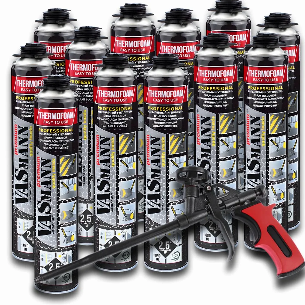 Izolacja natryskowa 12 x 890 ml + pistolet, izolacja stropu piwnicy, izolacja pośrednia, izolacja dachowa, wszechstronne rozwiązania izolacyjne, skuteczna izolacja cieplna EPS / XPS (30 m2 +