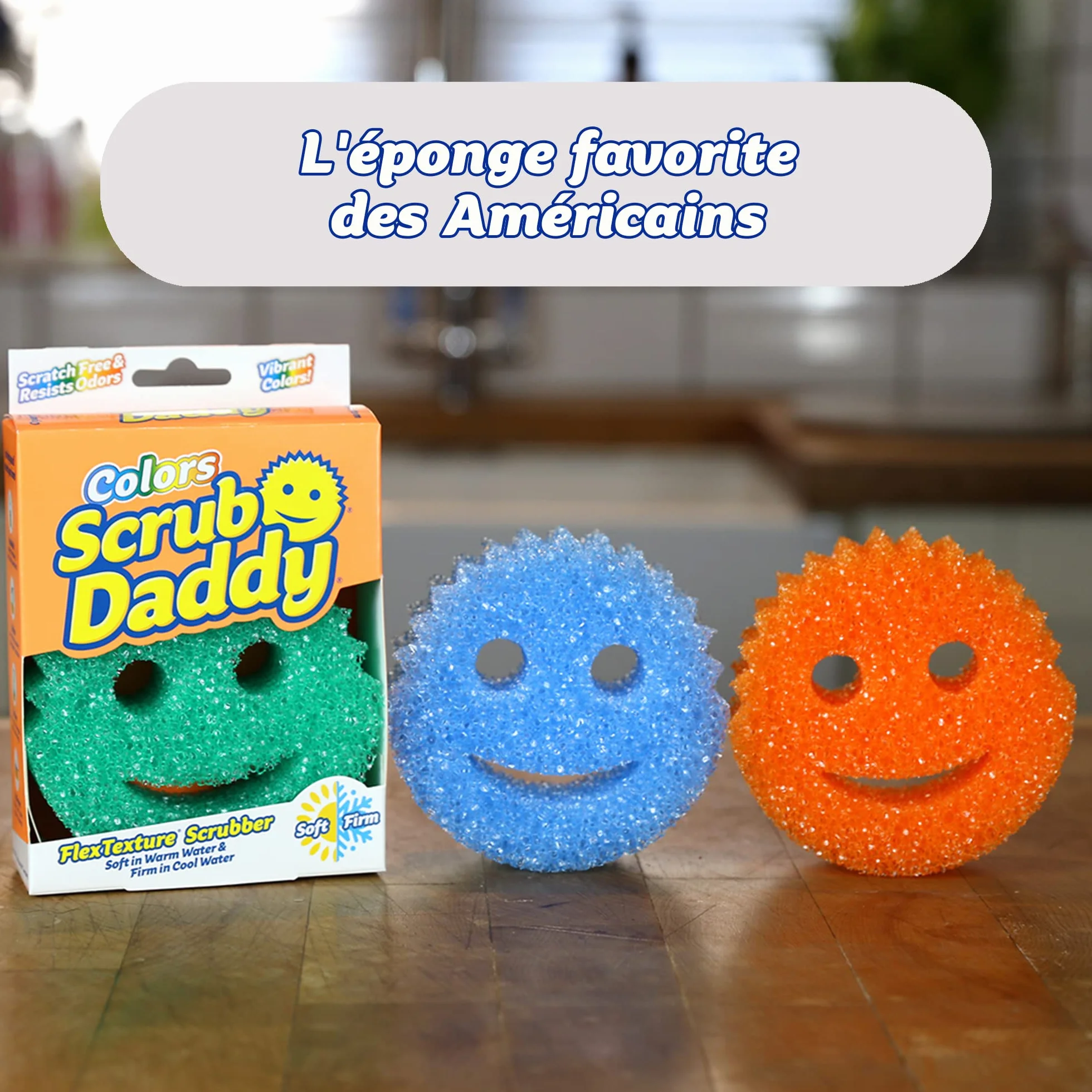 Scrub Daddy Colors Smiley Gąbka do czyszczenia, w opakowaniu zbiorczym – zmiana tekstury, odporna na zarysowania gąbka do mycia w kuchni, odporna na zapachy, można myć w zmywarce, 4 szt.