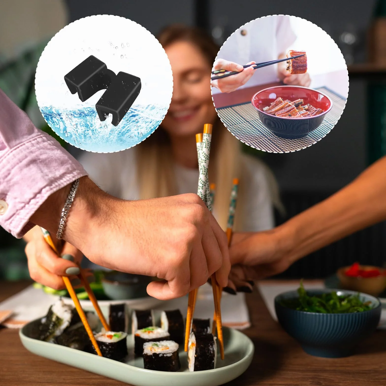 Mabor 5 sztuk pałeczek pomocniczych do sushi, pałeczki do sushi, pałeczki do jedzenia dla dzieci, pomoc dla początkujących, dorosłych i dzieci (czarne)