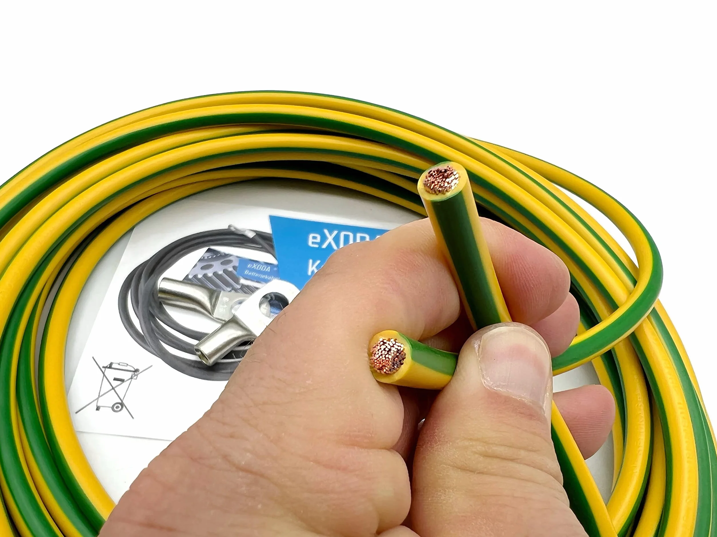 Exoda 10m kabel uziemiający 16 mm² zielono-żółty M8 M10 do zastosowań uziem | Zastosowania uziemiajace, 10 m dlugosci, oczka M8 M10, standard H07V-K, elastyczny, powloka PVC, do stosowania wewnetrznego i
