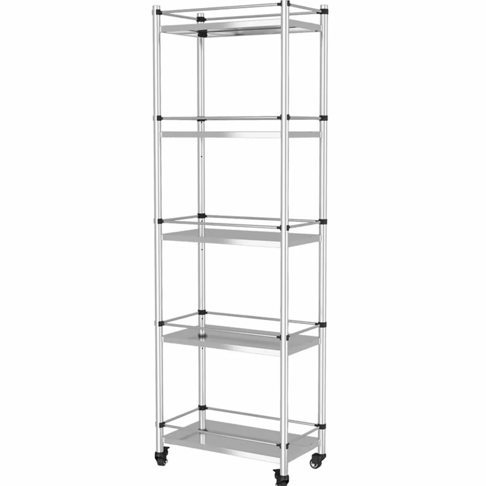 5-poziomowy stojak kuchenny z kółkami, do przechowywania garnków ze stali nierdzewnej i stołu roboczego do użytku domowego i restauracji, wytrzymały organizer (40 x 30 x 80 cm)
