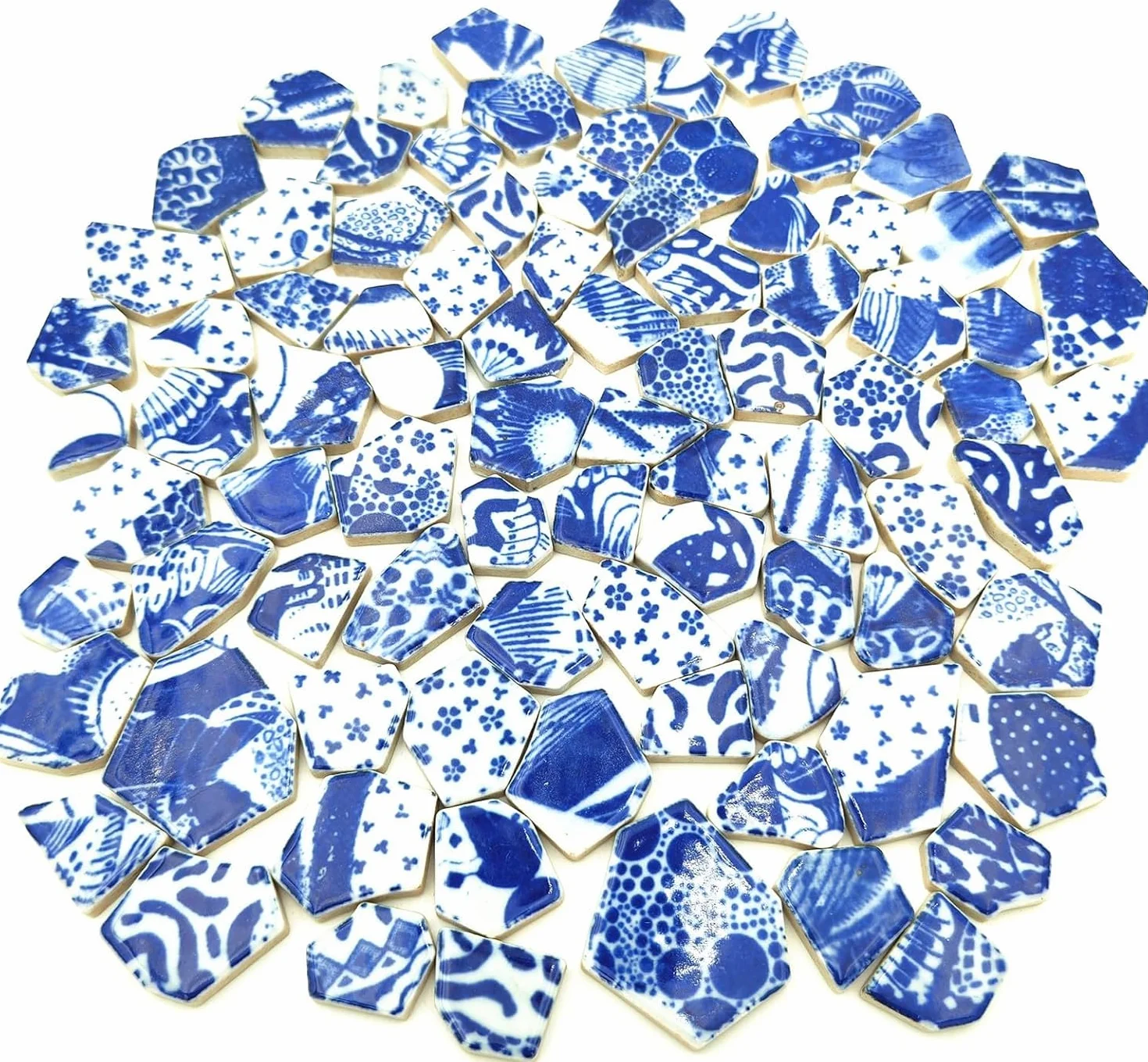 Płytki mozaikowe z ceramiki i porcelany - 500 g - Nieregularne, złamane płytki mozaikowe do kreatywnego wypoczynku, podłogi, kuchni, basenu, doniczek (Porcelana 02)