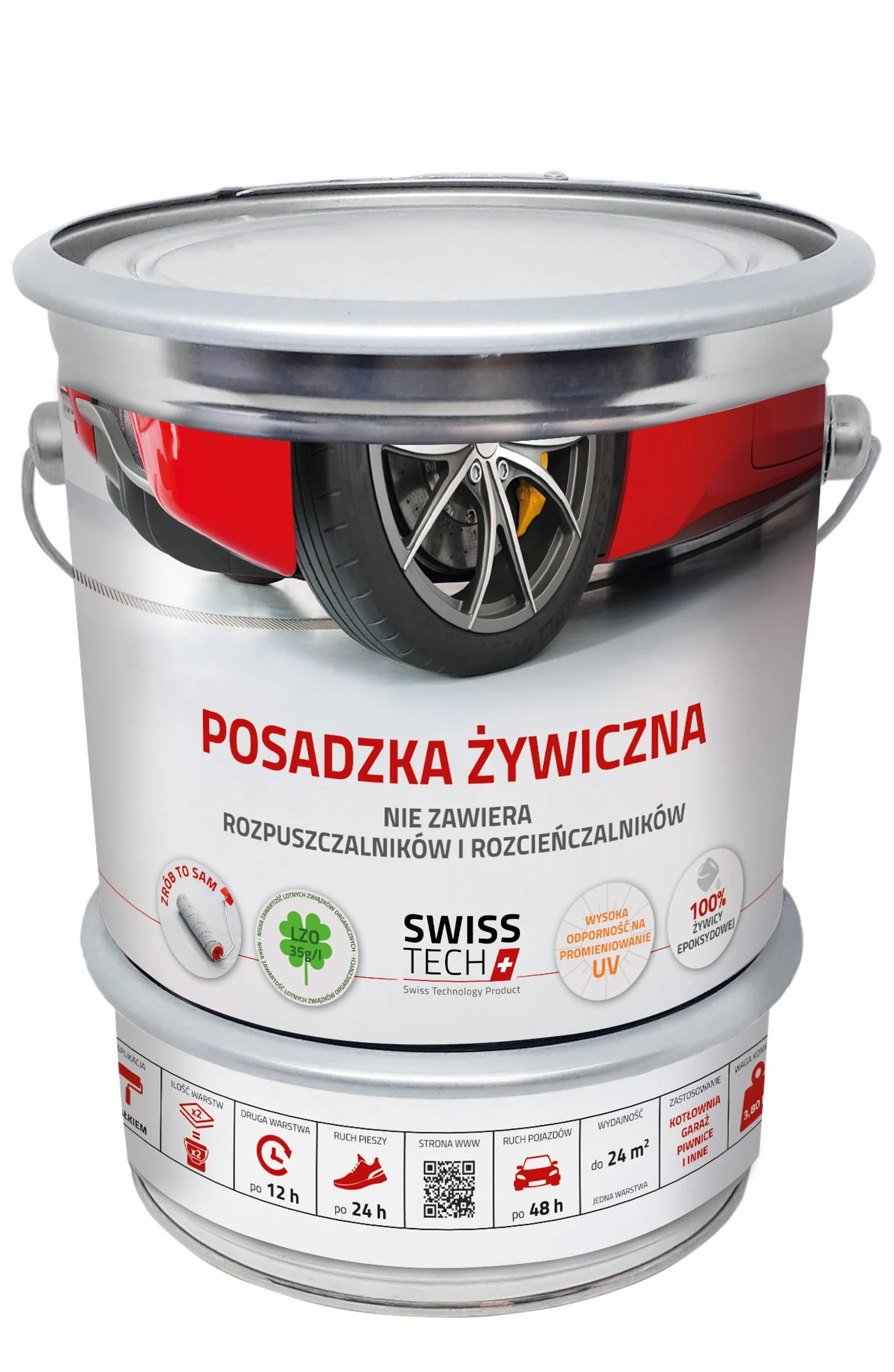 Swiss Tech Posadzka Epoksydowa do Betonu 24 m² RAL 7001 – 2K Żywica Epoksydowa na Podłogi Garaż, Piwnica, Warsztat – Bardzo Wysoka Odporność, Połysk, Niski VOC, 3,8 KG