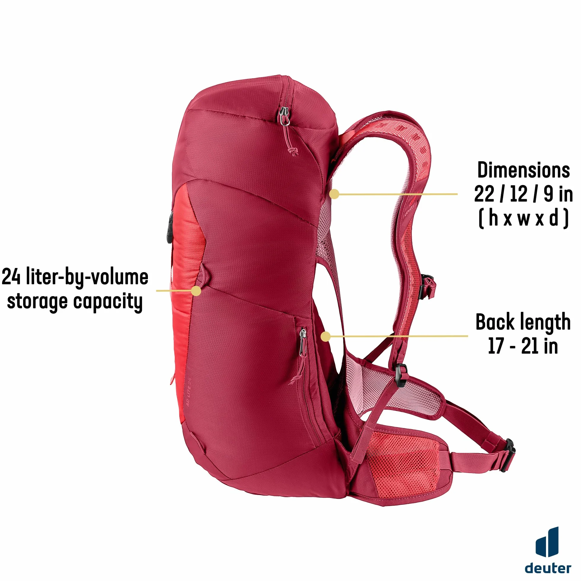 deuter AC Lite 24 plecak turystyczny, Cherry-masala, 24 Largo, Minimalistyczny
