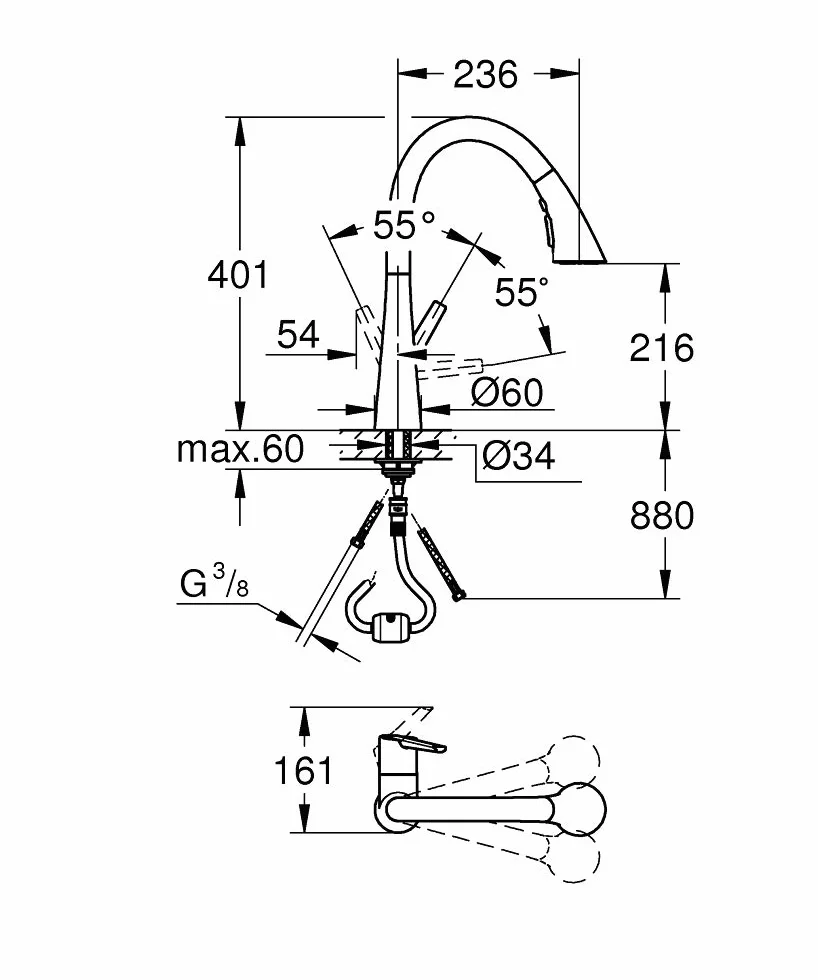Grohe Zedra jednouchwytowa bateria umywalkowa, DN15, natrysk z 3 strumieniami, Kolor: Chrom - 32294002
