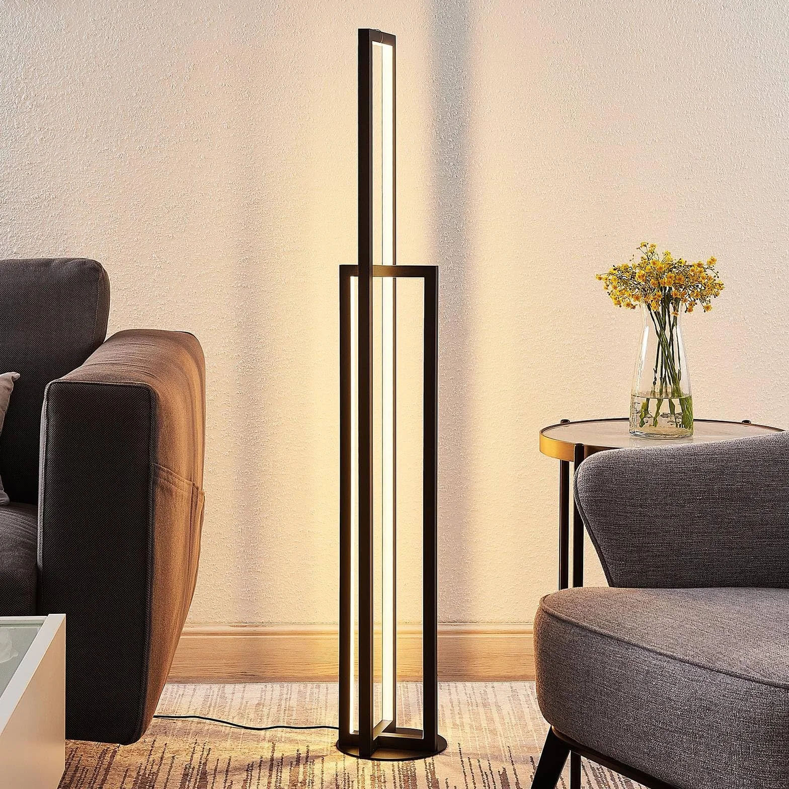 Lucande lampa podłogowa LED 2 -punktowa 'Hylda' z możliwością ściemniania, styl nowoczesny, m. in. do salonu, jadalni, kolor czarny, aluminium