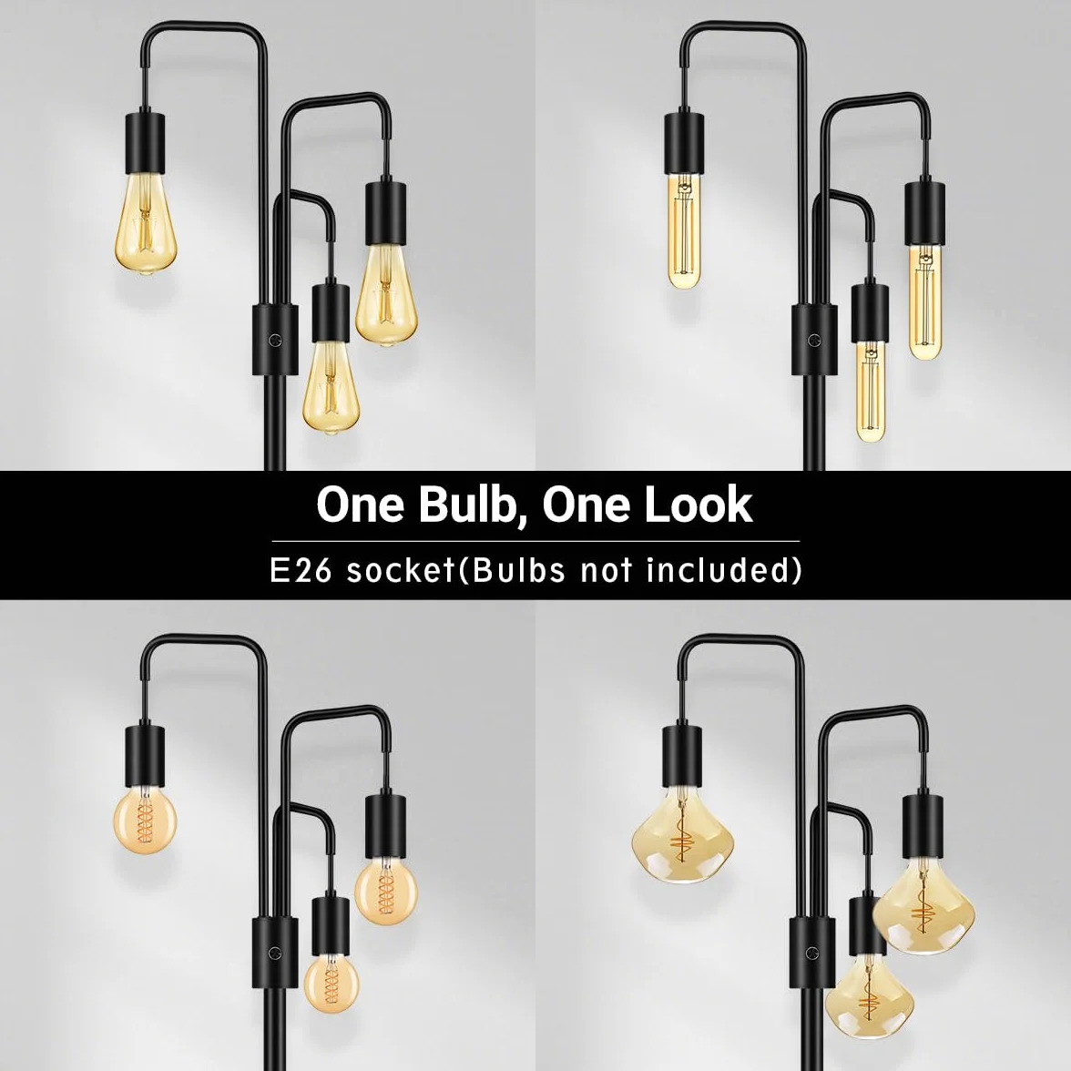 BoostArea Przemysłowa lampa podłogowa do salonu, nowoczesna lampa podłogowa z 3 lampami, żarówki nie są dołączone, prosta konstrukcja lampy podłogowe do sypialni, salonu, biura, sypialni