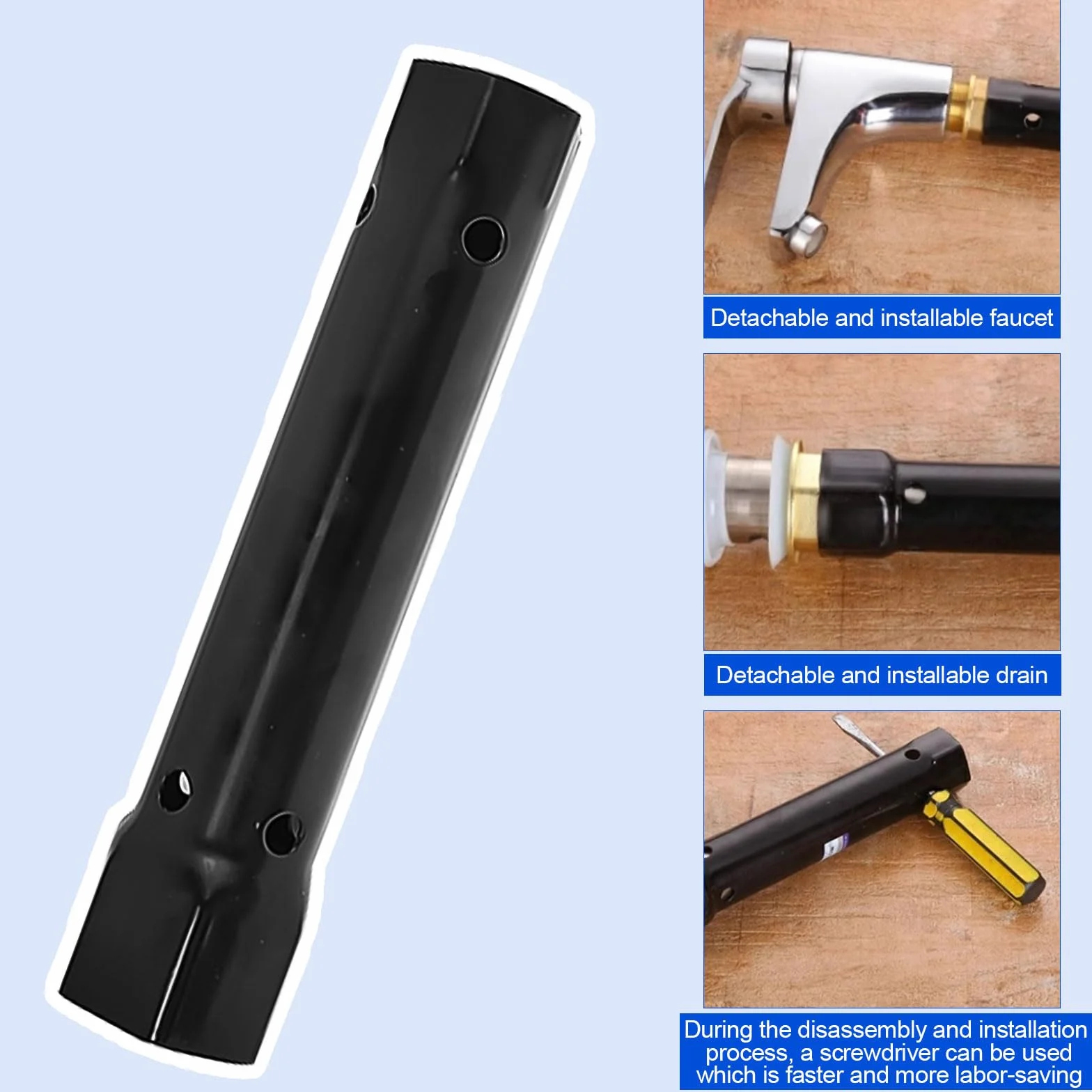 Klucze rurowe 204 mm, nasadowy M34-40, stal węglowa, do zlewu, kranu pod zlew, nakrętek kranowych, kranów