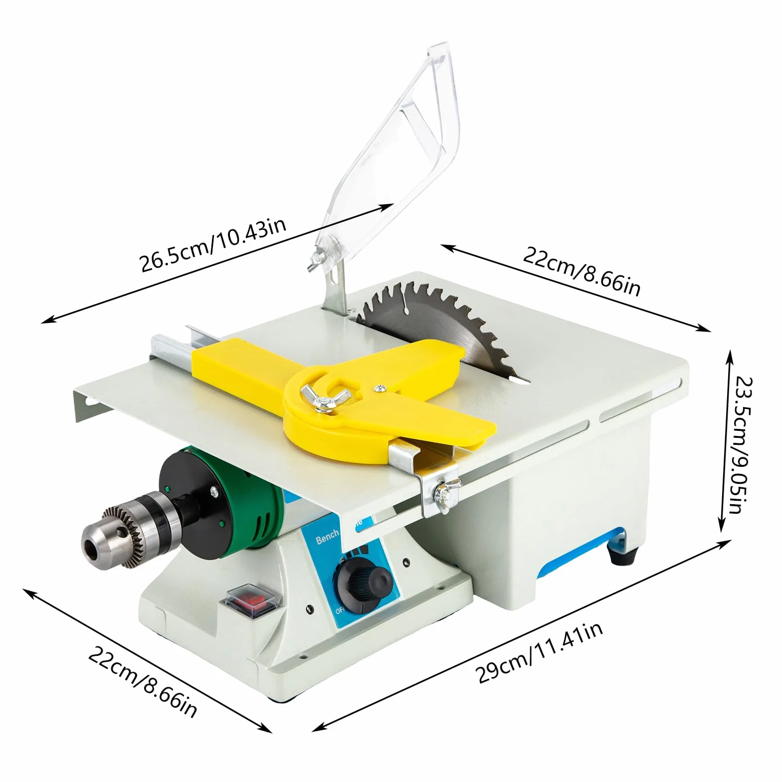 Stołowa pilarka tarczowa 750 W, wielofunkcyjna stołowa pilarka tarczowa 29 x 22 x 23,5 cm, Dual Motor Control, mini stołowa pilarka tarczowa do metalu, drewna, aluminium i innych narzędzi