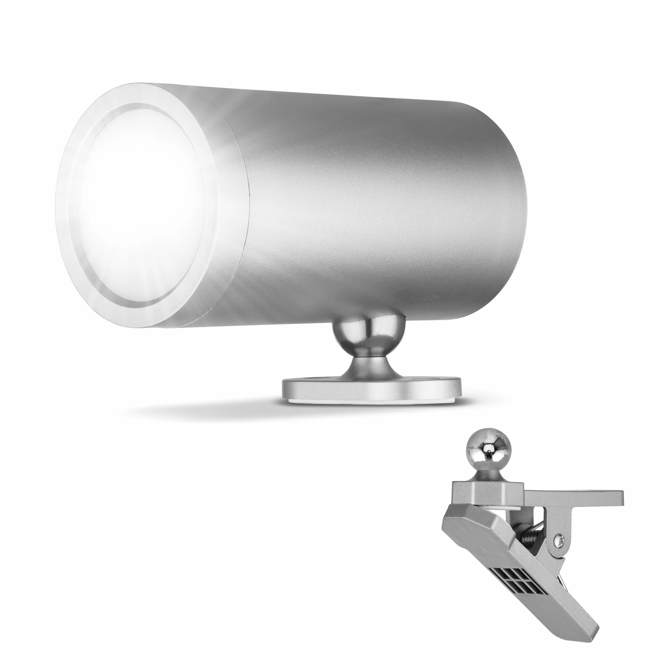REV Lampa ścienna LED z akumulatorem i czujnikiem ruchu, 180 lm, bezprzewodowa, ściemniana, obracana o 360°, idealna na kemping, do garażu, piwnicy, IP54, srebrna