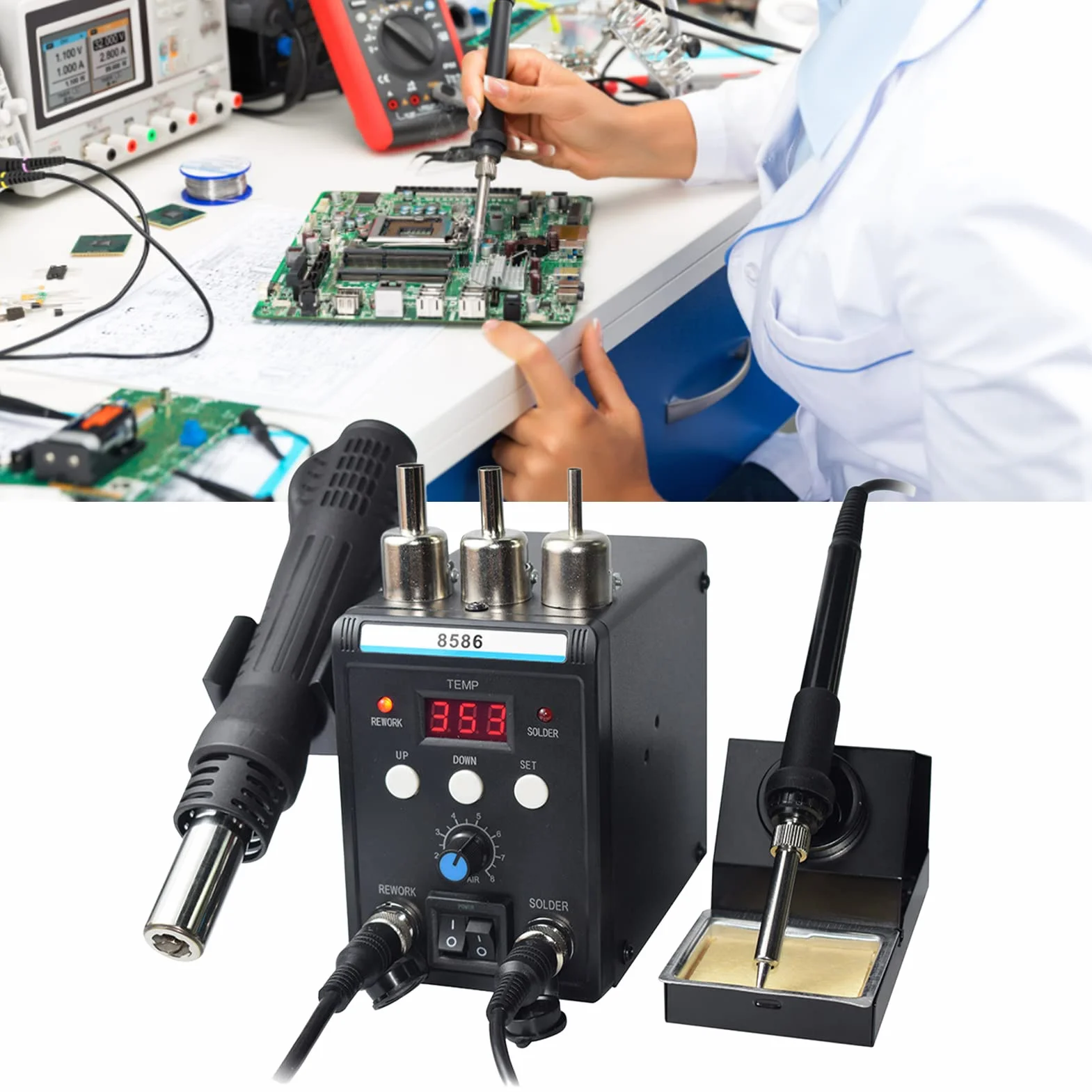 Stacja Lutownicza na Gorące Powietrze, Cyfrowy Przełącznik Wyświetlacza Stacja Lutownicza do Naprawy Elektronicznej (Wtyczka UE 220 V)