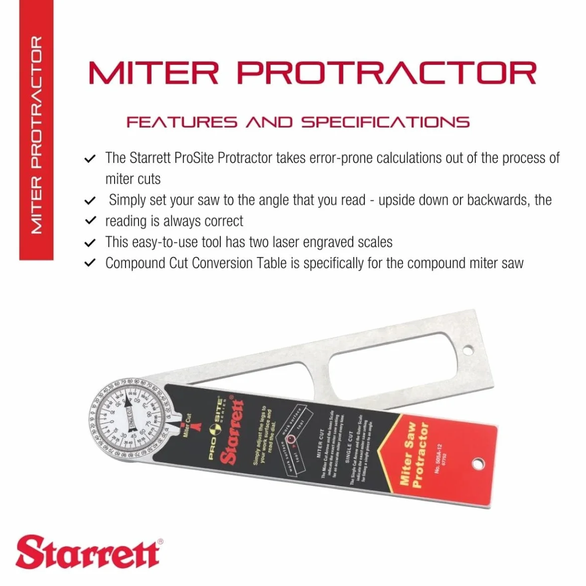 Starrett Kątownik kątowy z aluminium, 300 mm, 505A-12