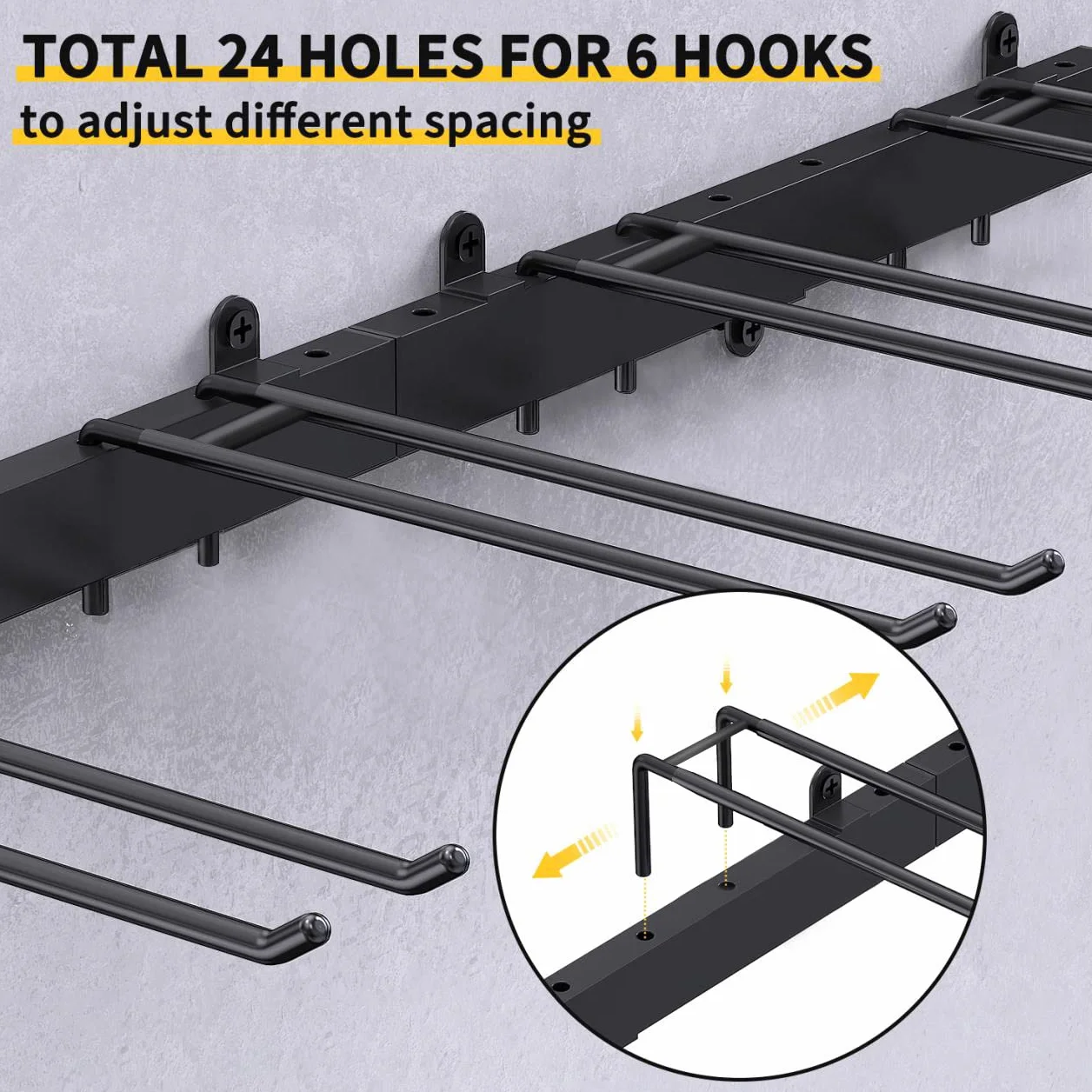 Bomclap Uchwyt na narzędzia garażowy 116 cm metalowy hak ścienny 6 haczyków organizer czarny
