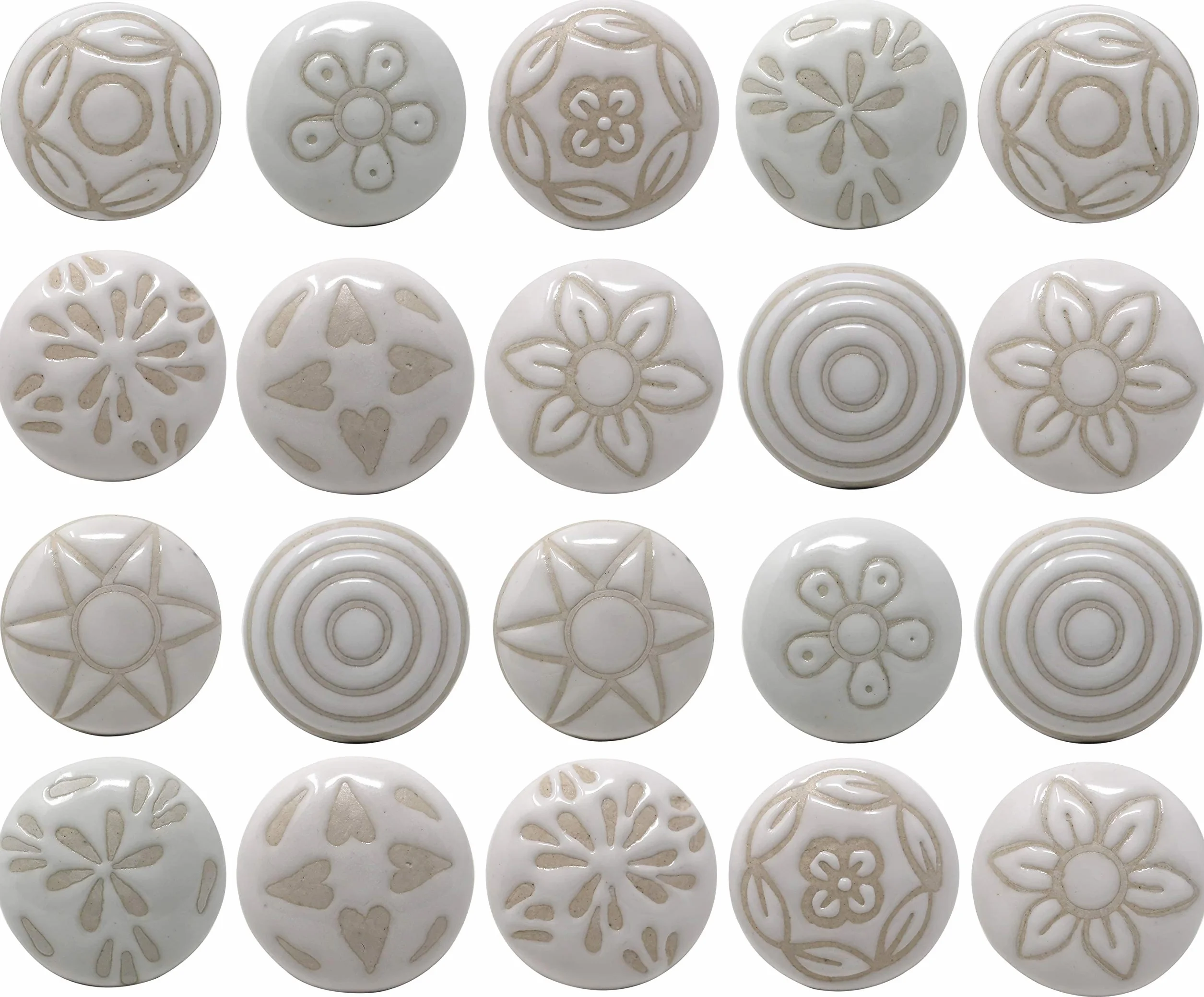 Ajuny Białe ceramiczne gałki do szafek, zestaw 20 sztuk, uchwyty do szuflad i szafek do kuchni, łazienki, komody i mebli do szafy, ręcznie robione gałki dekoracyjne z mocowaniami w zestawie