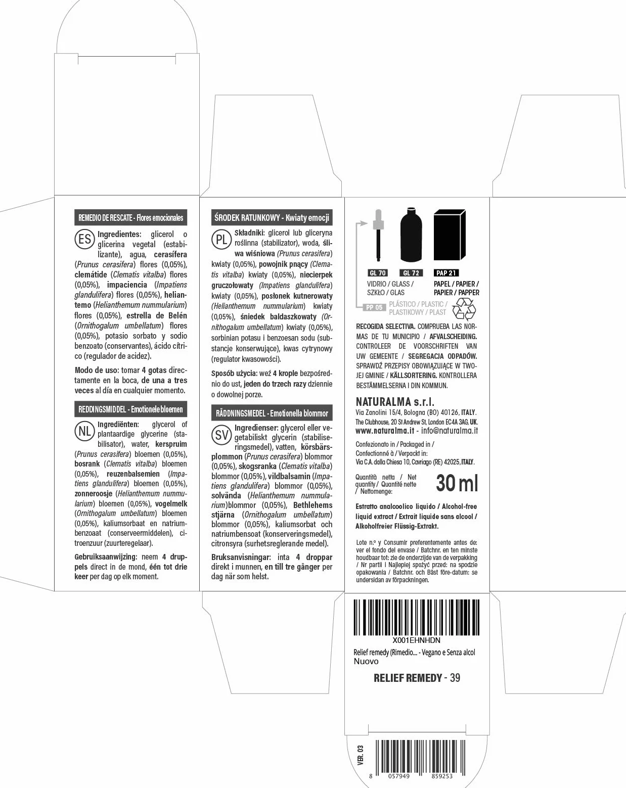 Kwiaty Bacha Naturalma - Krople 30 ml - Płynny ekstrakt bezalkoholowy - Esencje kwiatowe - Wegański