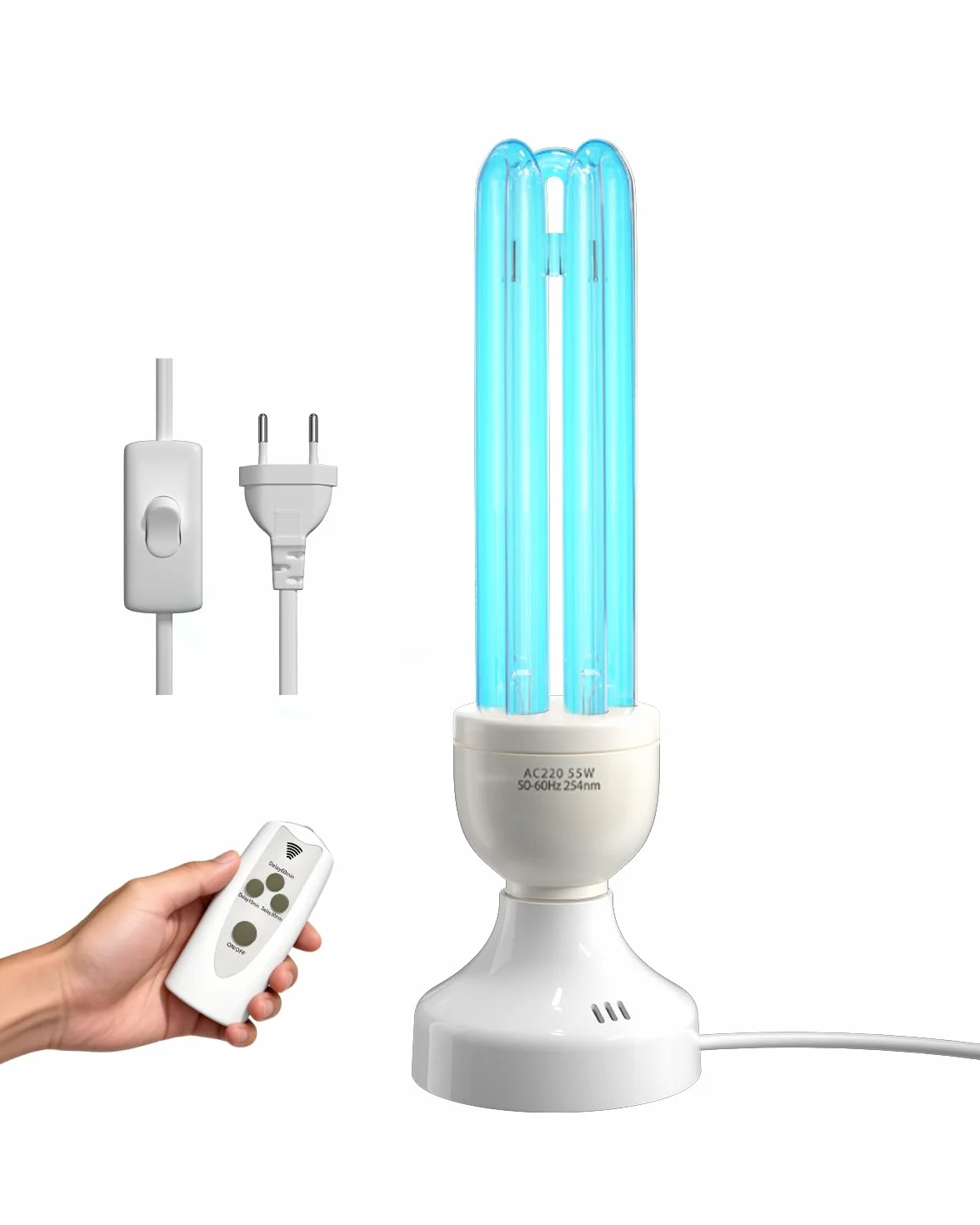 55 W UV bakteriobójcza lampa UVC ozonowa ultrafioletowa z pilotem zdalnego sterowania i 3 timerami, podwójny sterylizator z rurką kwarcową 254 nm, sterylizacja UVC, do sypialni, kuchni