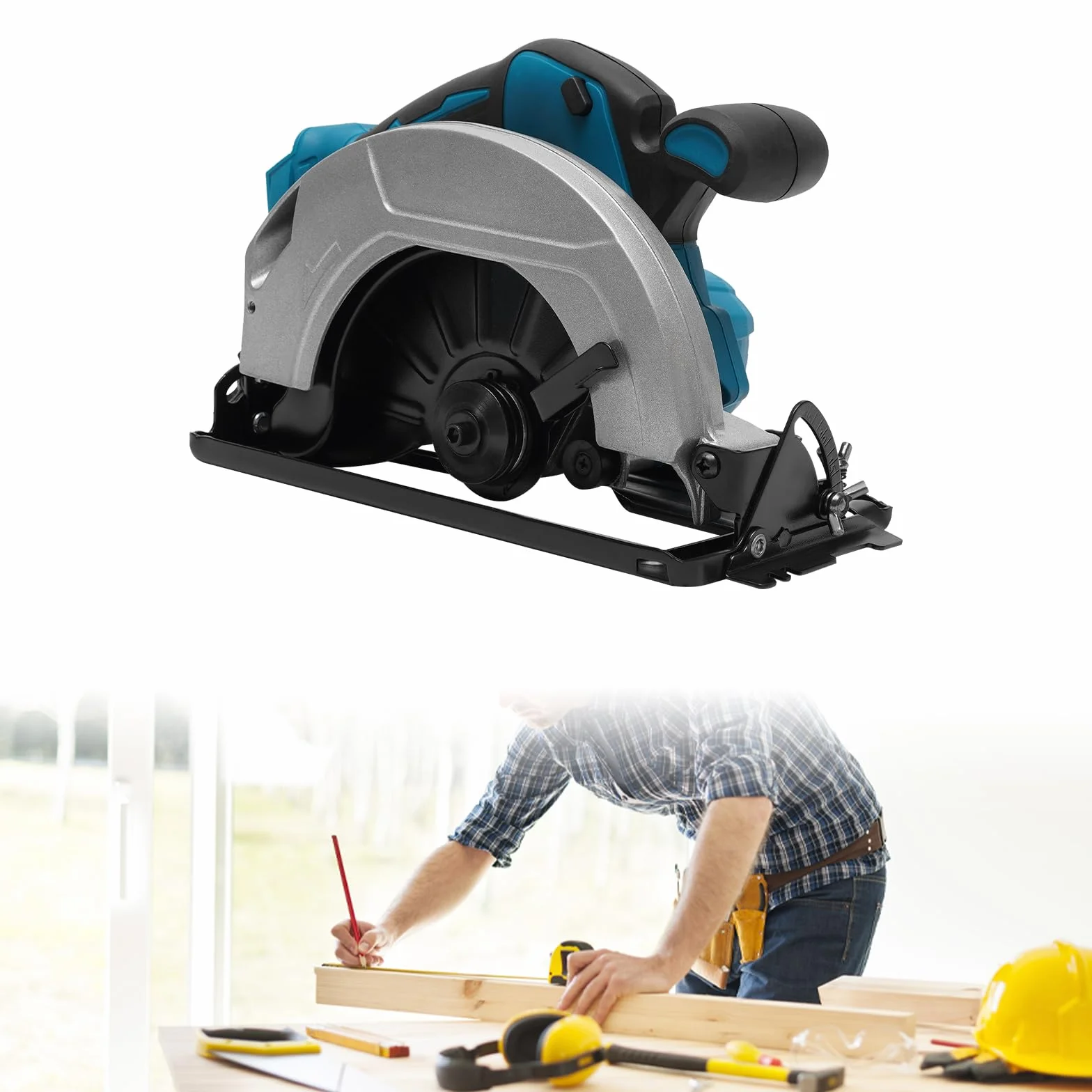 Elektryczna piła tarczowa, zasilana akumulatorem, 750 W, 20 000 obr./min, bezprzewodowa przenośna piła tarczowa, głębokość cięcia 0-90 mm, kąt cięcia 0-45°