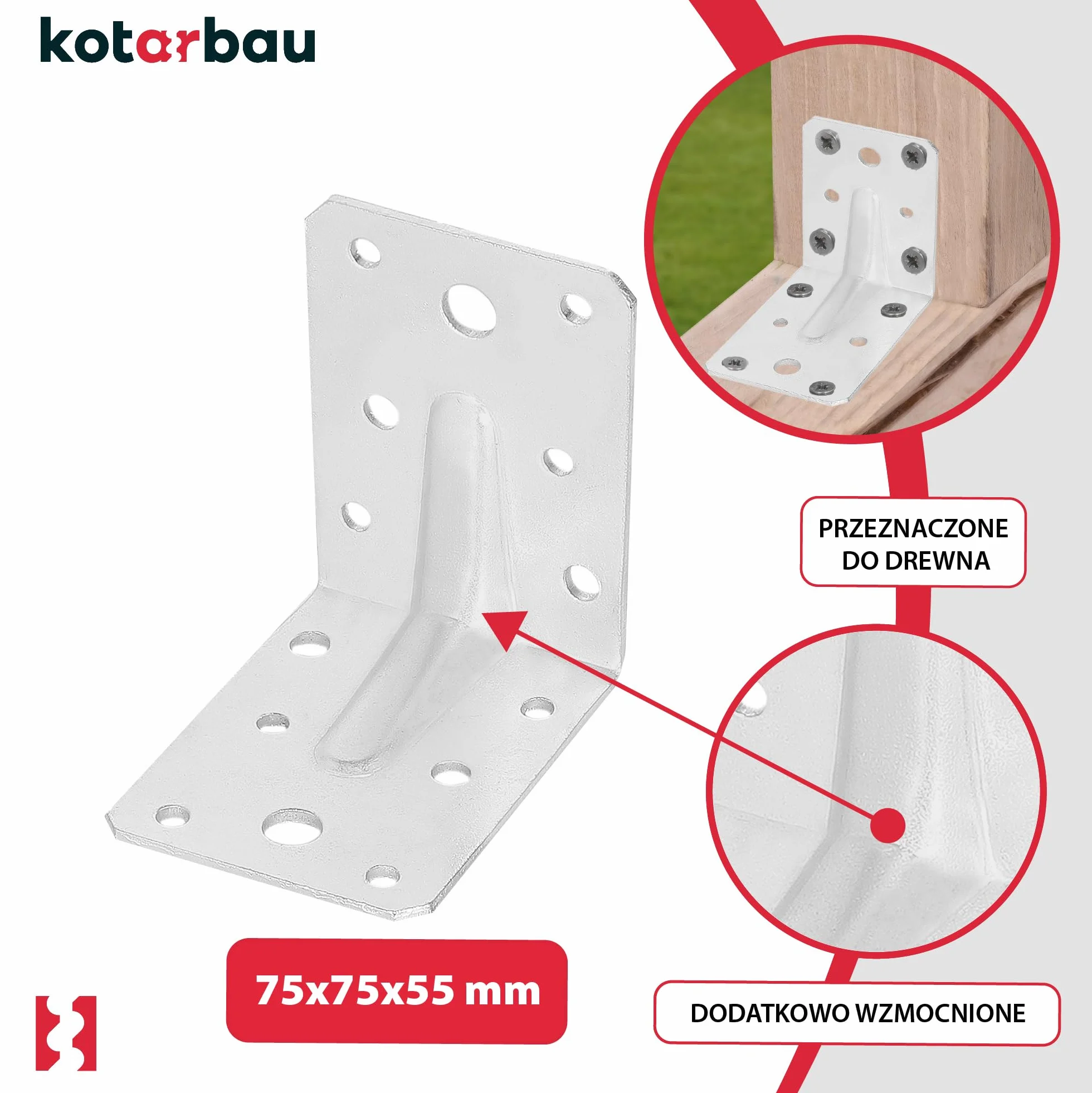 KOTARBAU® 25 szt. Kątownik Ciesielski - Łącznik Budowlany - 75 X 75 X 55 MM - Stal ocynkowana - Z Przetłoczeniem
