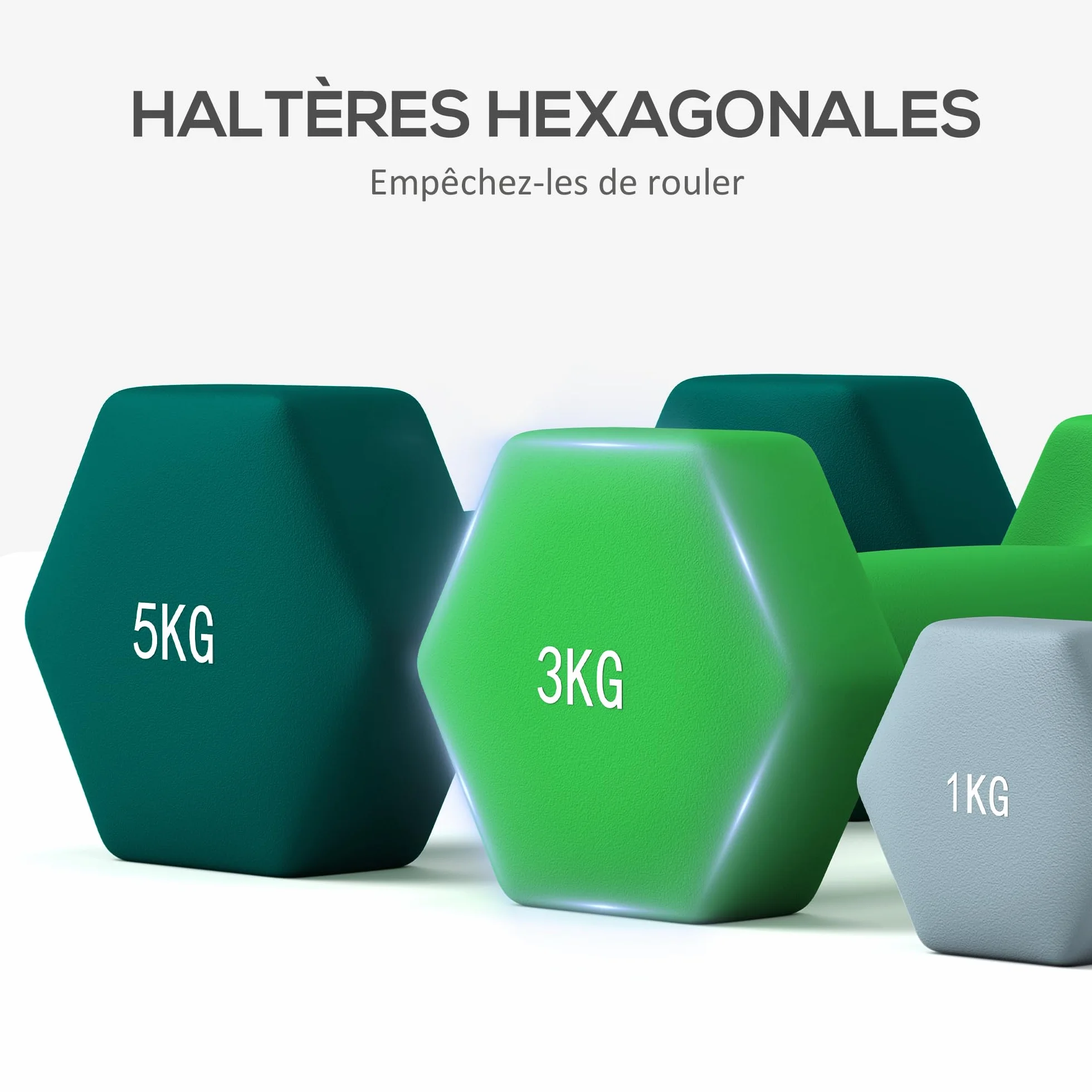 SPORTNOW Zestaw hantli sześciokątnych, 2 x 1 kg, 2 x 3 kg, 2 x 5 kg, z możliwością wymiany hantli, do treningu w domu, kettlebell, do podnoszenia ciężarów