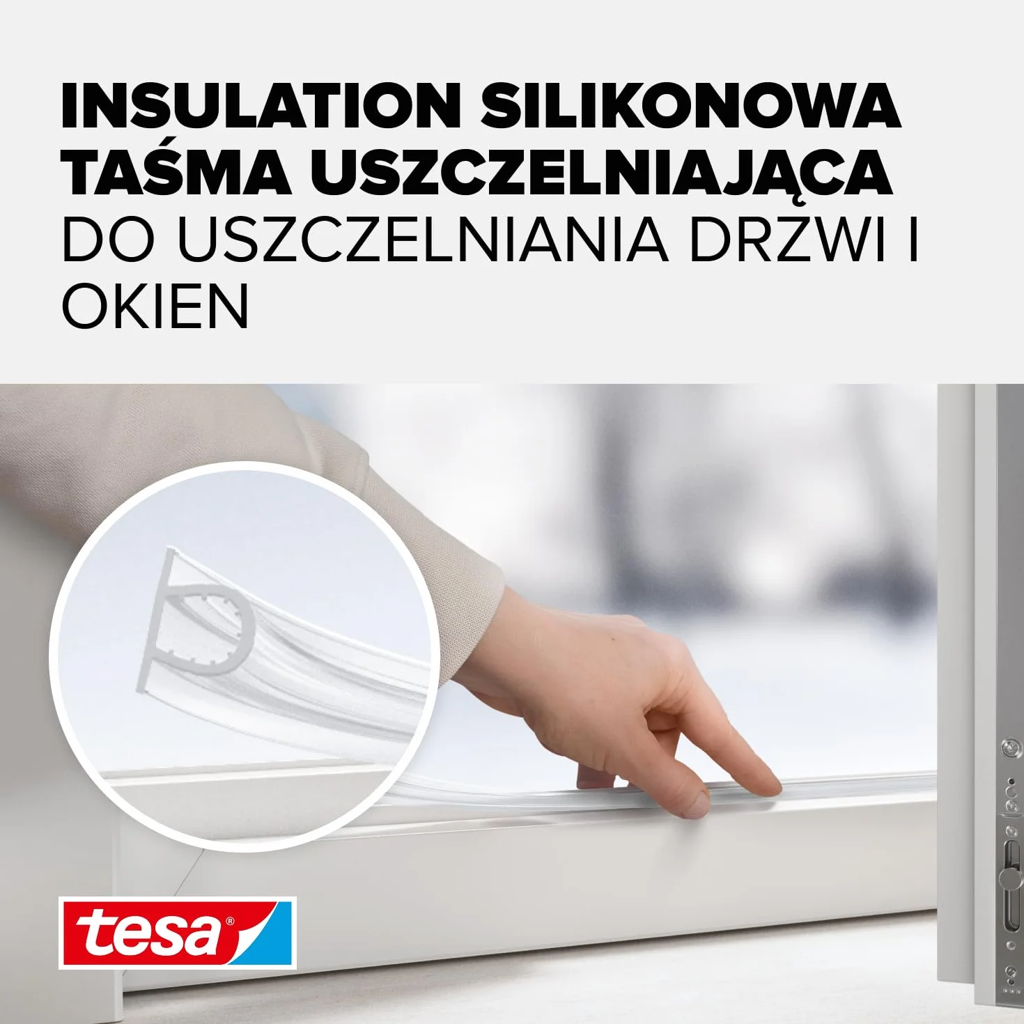 tesa INSULATION Premium taśma uszczelniająca - Samoprzylepna silikonowa uszczelka do izolacji szczelin w oknach i drzwiach - Przezroczysta - 6 m x 9 mm x 7 mm