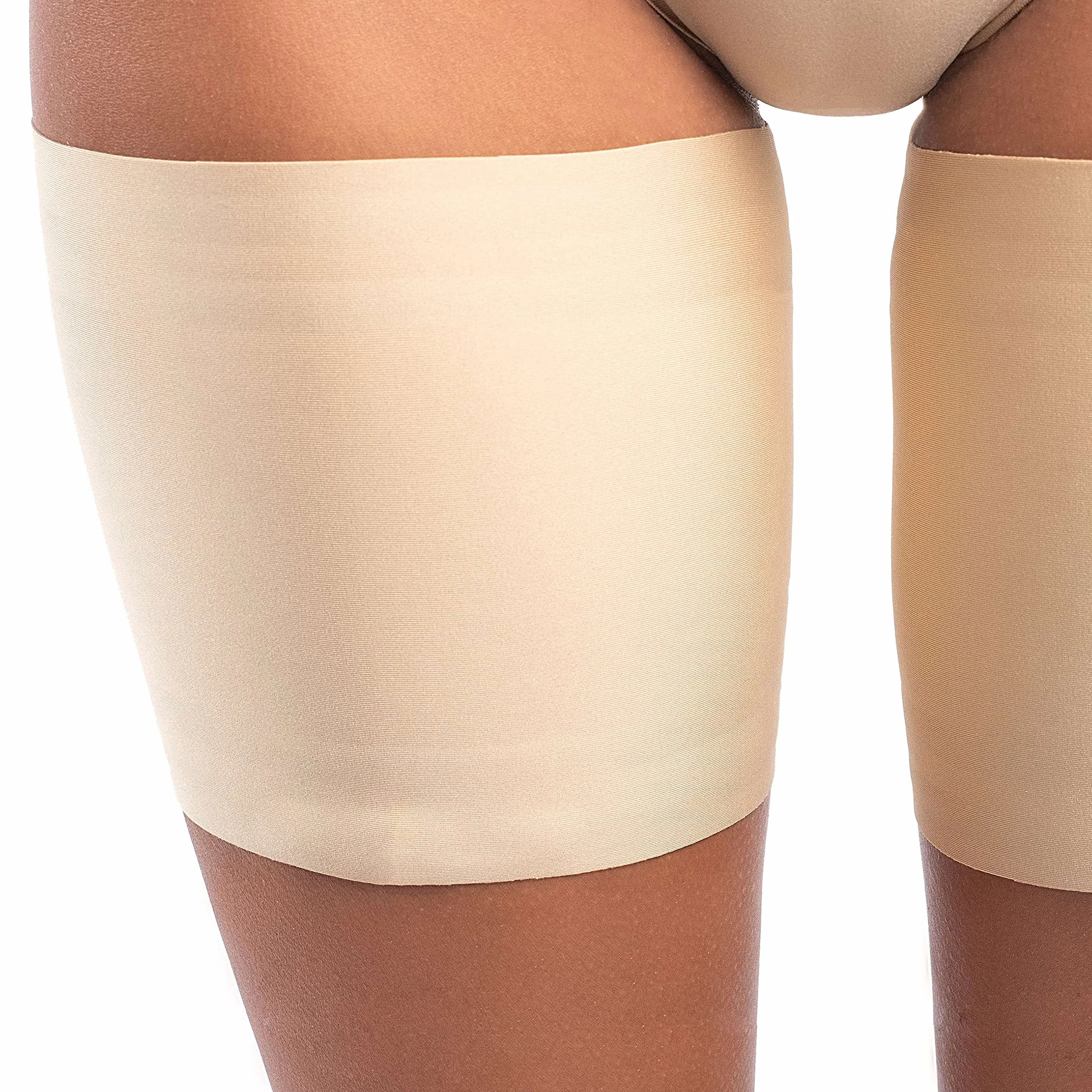 looksy Elastyczne Jasno Beżowe opaski na uda unisex zapobiegające otarciom ochraniacz ud rozciągliwy satynowy materiał antypoślizgowy silikon Natural rozmiar M