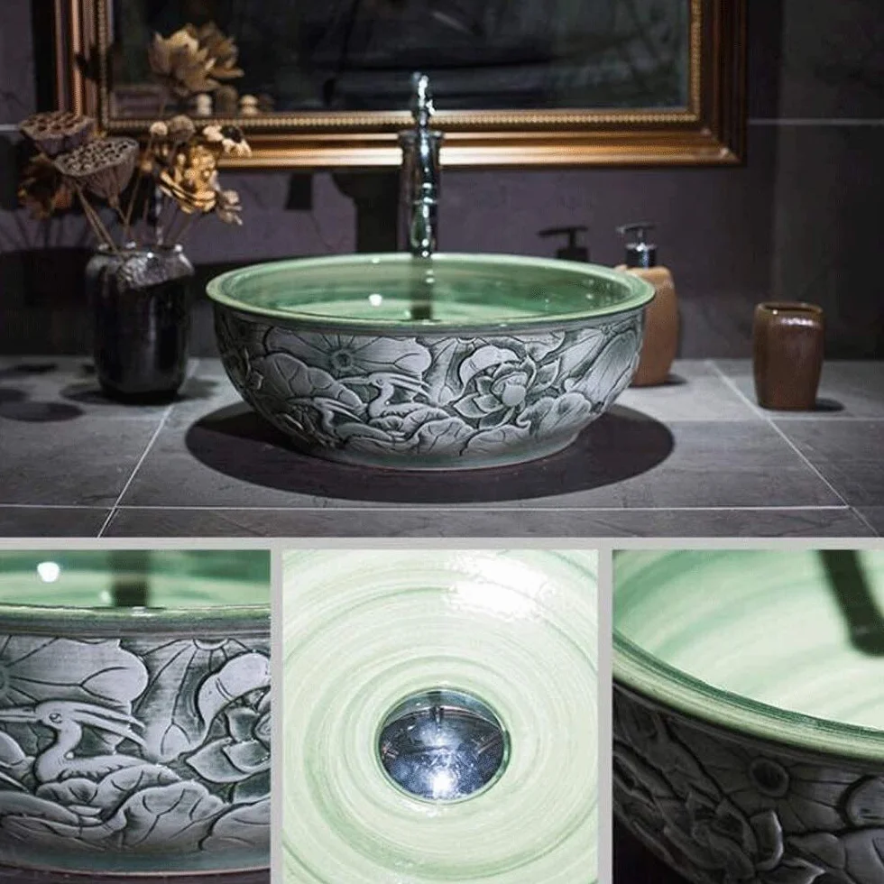 Szafka Pod Umywalkę Z Umywalką, Umywalka Łazienkowa Nablatowa, Zielona Umywalka Porcelanowa Nablatowa Ceramiczna Umywalka Łazienkowa Nablatowa