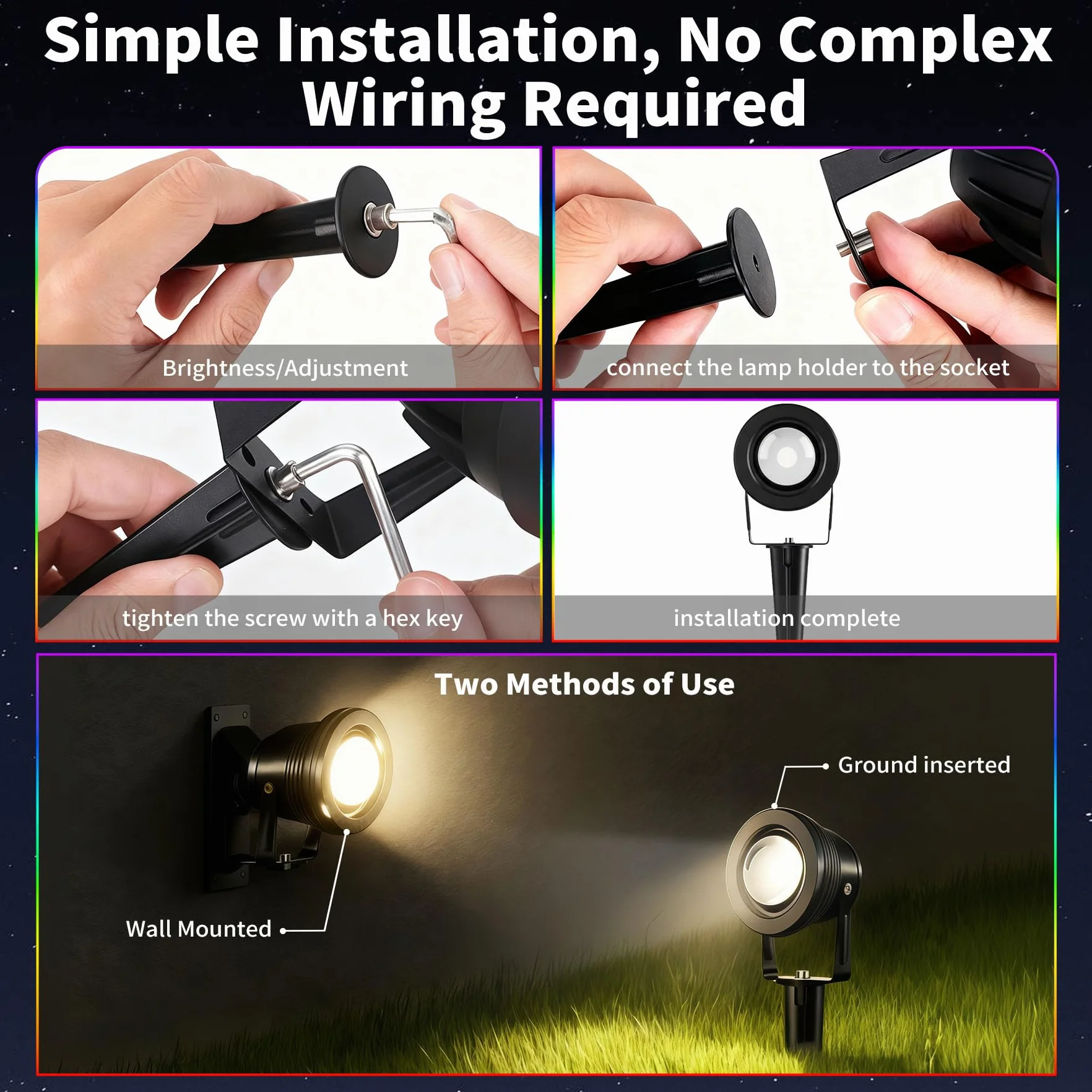 4 x 10 W RGB Zewnętrzny reflektor LED, światło ogrodowe LED, ciepła biała dekoracyjna lampa do ogrodu, podwórka, podjazdu [klasa efektywności energetycznej A+]