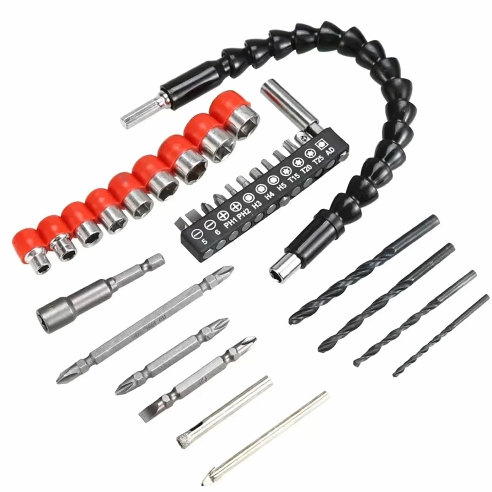 Adapter przedłużki wiertła, Elastyczny zestaw przedłużający do wiertarki 1/4" Adapter 105 stopni kąt prosty Opakowanie 22 szt(10pc)
