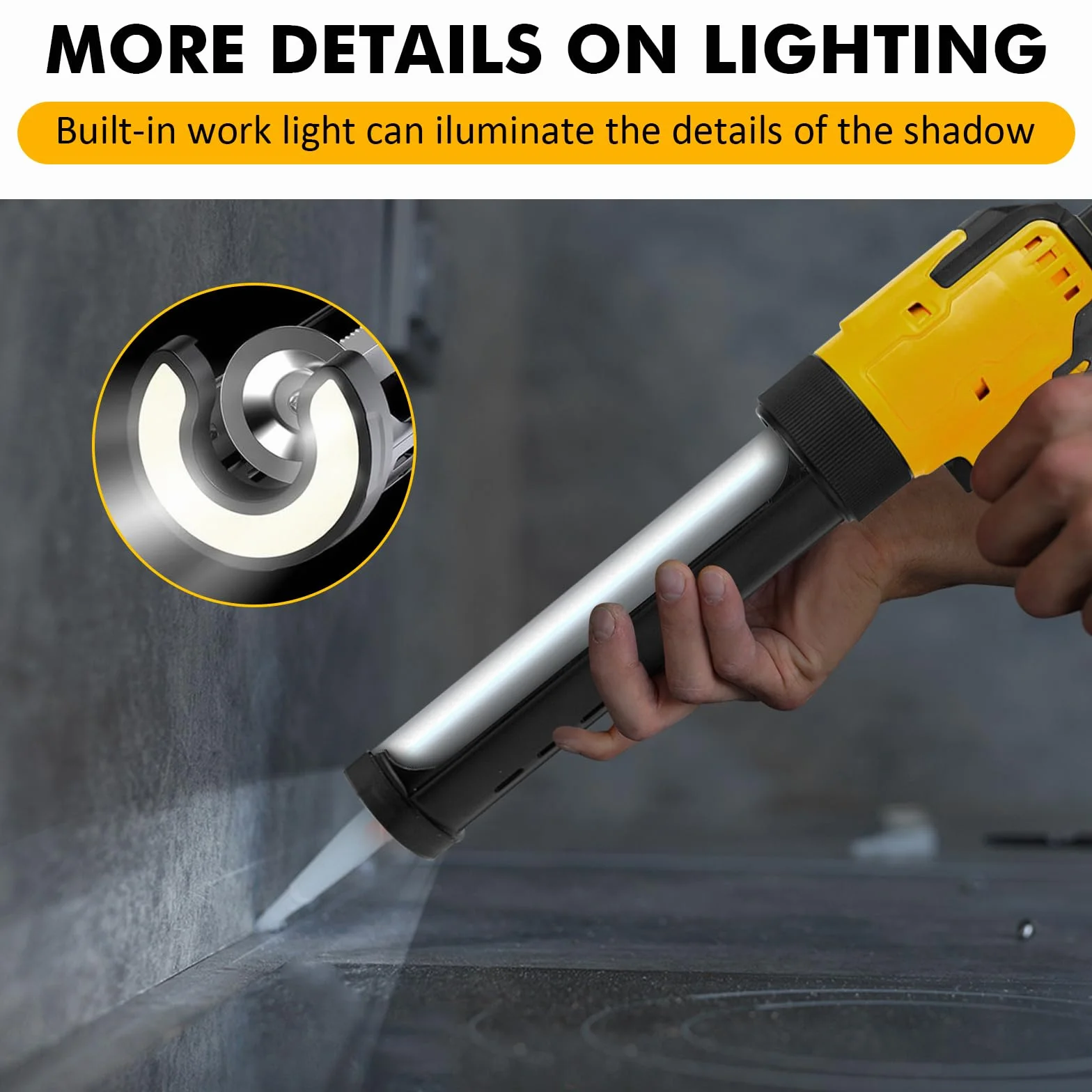 Akumulatorowa prasa kartuszowa kompatybilna z akumulatorem Dewalt 20 V, elektryczny pistolet na kartusz z 6 prędkościami, światło LED, akumulatorowa, strzykawka silikonowa do wkładów 300 ml z 9