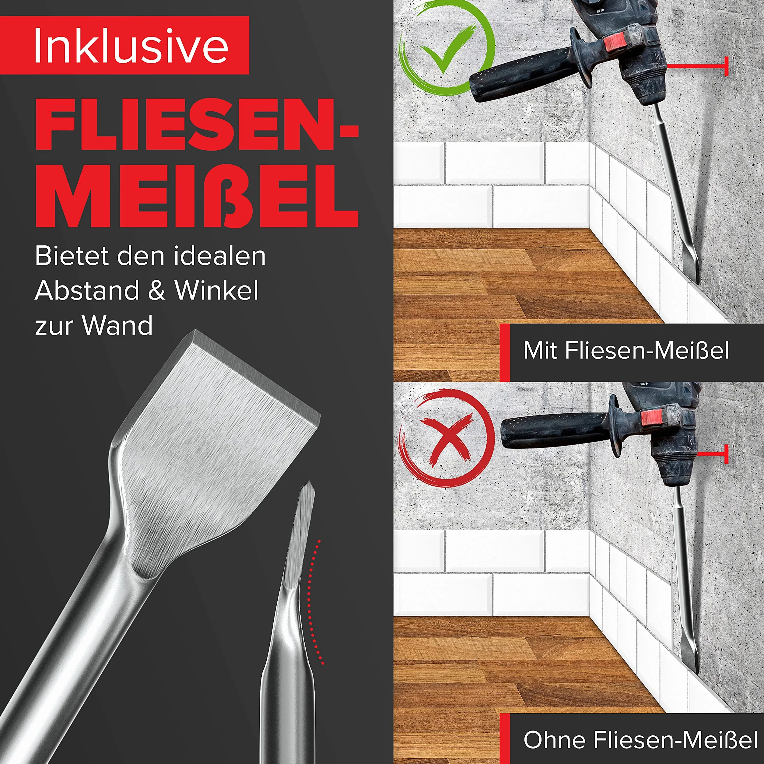 KSP-Tec® SDS Plus zestaw wierteł + dłut, w zestawie dłuto do płytek, wiertło udarowe do betonu z 4 ostrzami, wiertło do betonu, zapakowane w praktyczne pudełko obrotowe (11 sztuk)