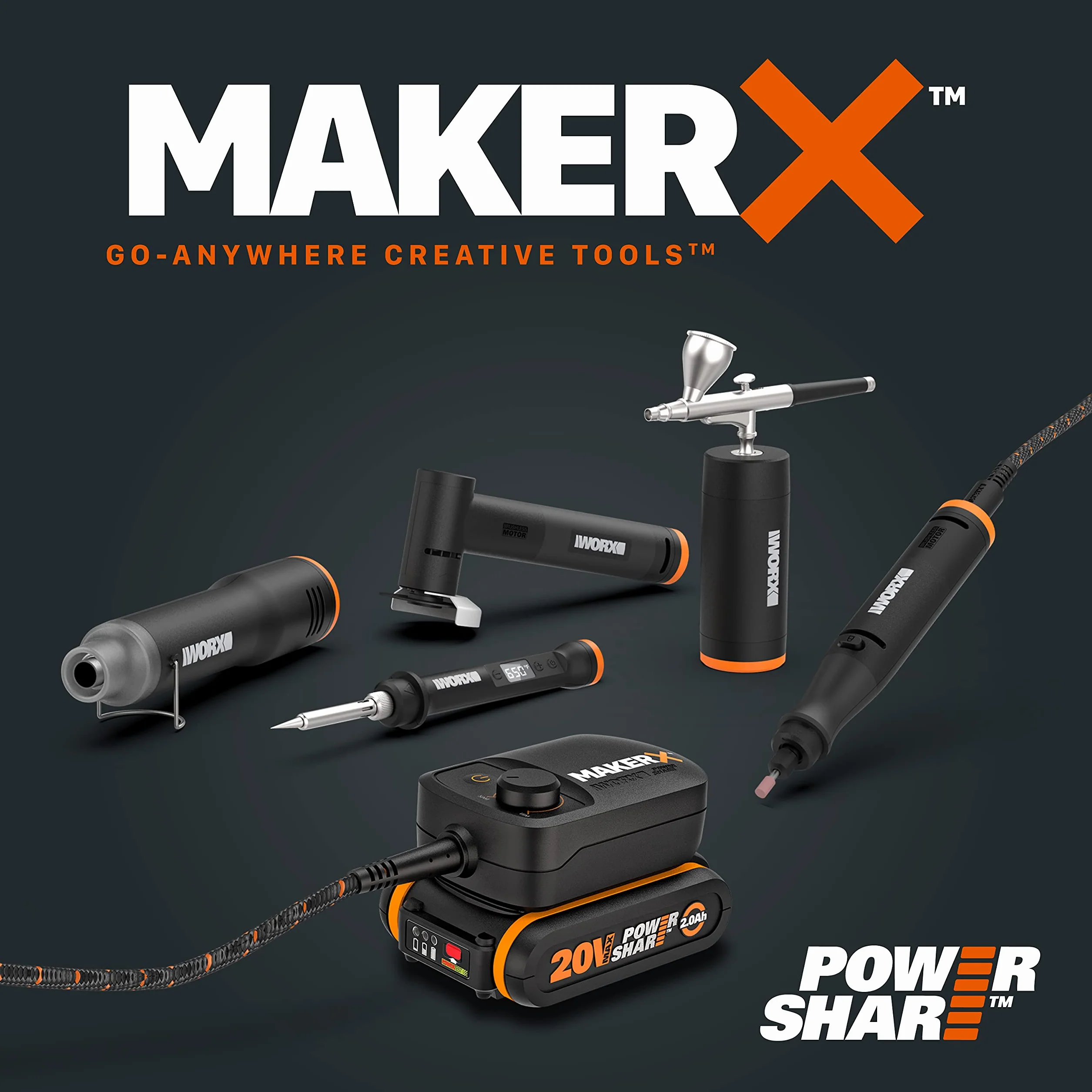 WORX Spawarka/pirograwer MakerX 20V s/bat 20V Worx | PowerShare | WX744.9 - Brak HUB, baterii i ładowarki, Czarny