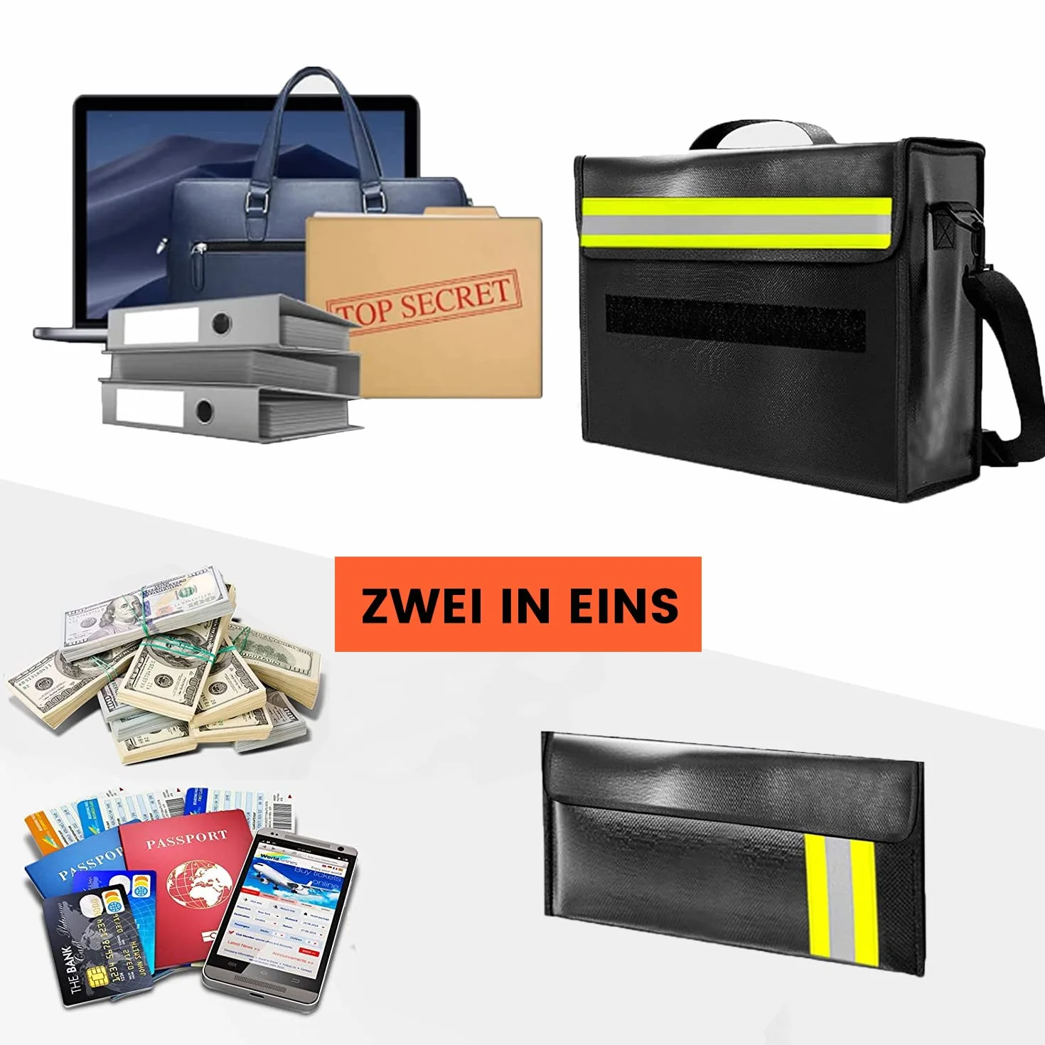 Torba na dokumenty ognioodporna wodoszczelna 6 warstw 43x30x13 cm 4500°F odblaskowa