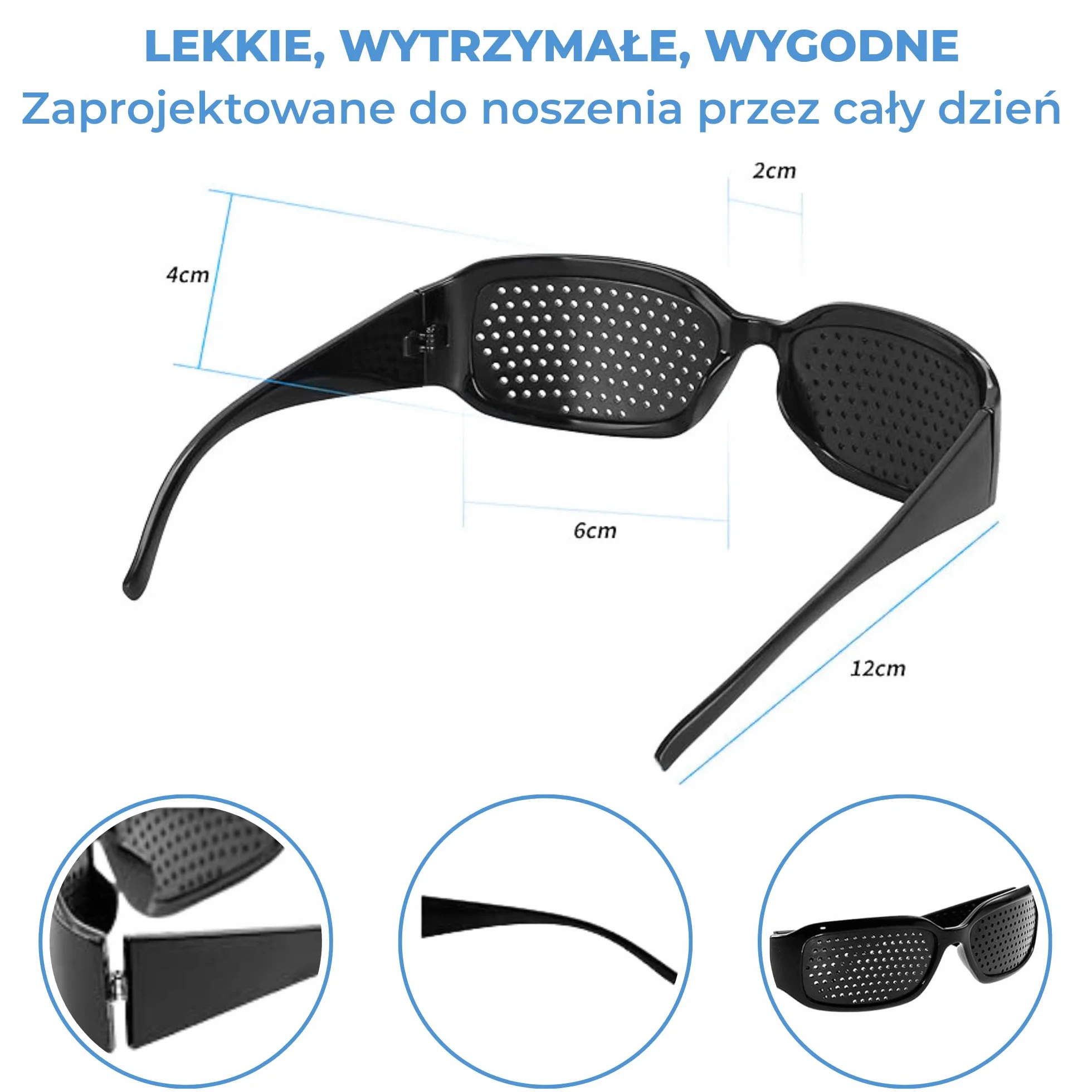 Okulary dziurkowane stenopeiczne pinhole perforowane do treningu oczu, czarne