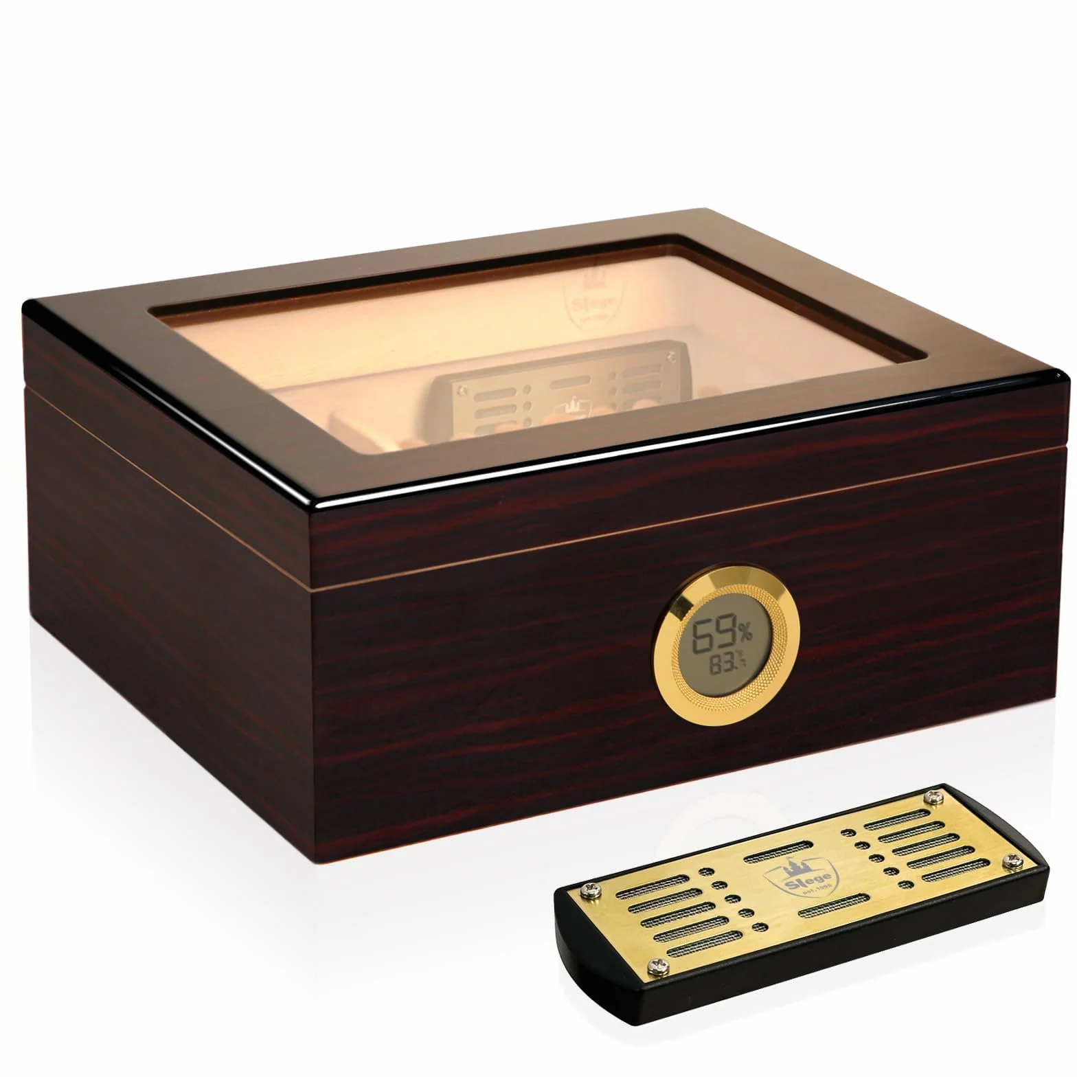 Humidor do cygar, ręcznie wykonany humidor cygara, hiszpański cygara, cedrowy, cyfrowy higrometr, nawilżacz, rozdzielacz, prezent dla mężczyzn (30-50 cygar)