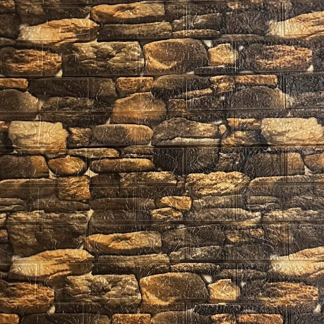 Panele ścienne 3D, wykończenie pasków, efekt kamienia, ciemny kamień, samoprzylepne, naklejki ścienne, wodoodporne, PCV, 77 cm x 70 cm x 2 mm (10 sztuk, drewno)