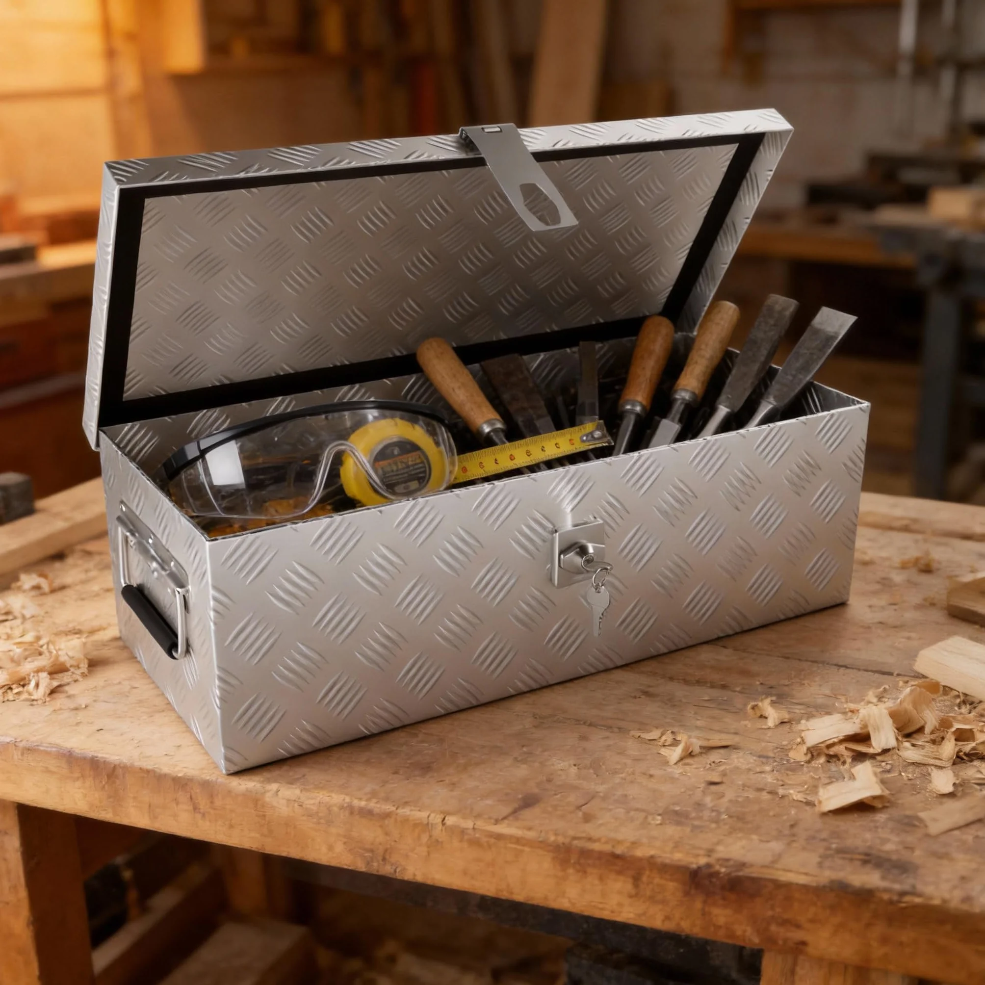 YRHome Aluminiowa skrzynka narzędziowa, skrzynka aluminiowa, do przyczep osobowych, z systemem blokowania, 2 klucze, odporna na uderzenia, wodoszczelna, srebrna, 60 x 26 x 20 cm
