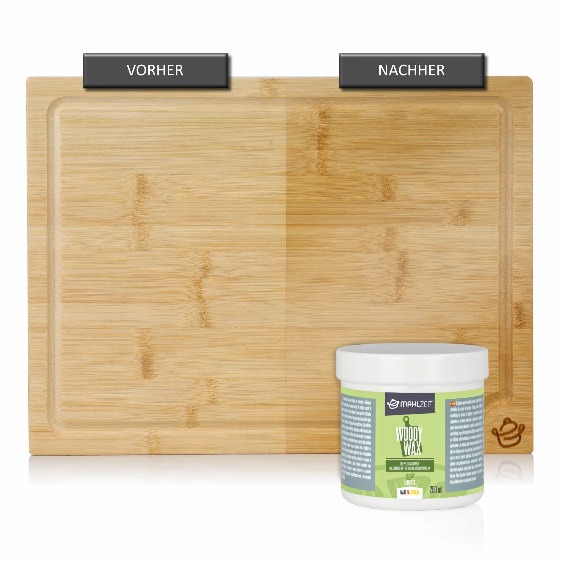 Mahlzeit WOODY WAX wosk do pielęgnacji drewna z wosku pszczelego do krojenia | 250 ml | 100% naturalny | wosk do drewna do desek do krojenia, blatów roboczych, pomocnik kuchenny | balsam do drewna do
