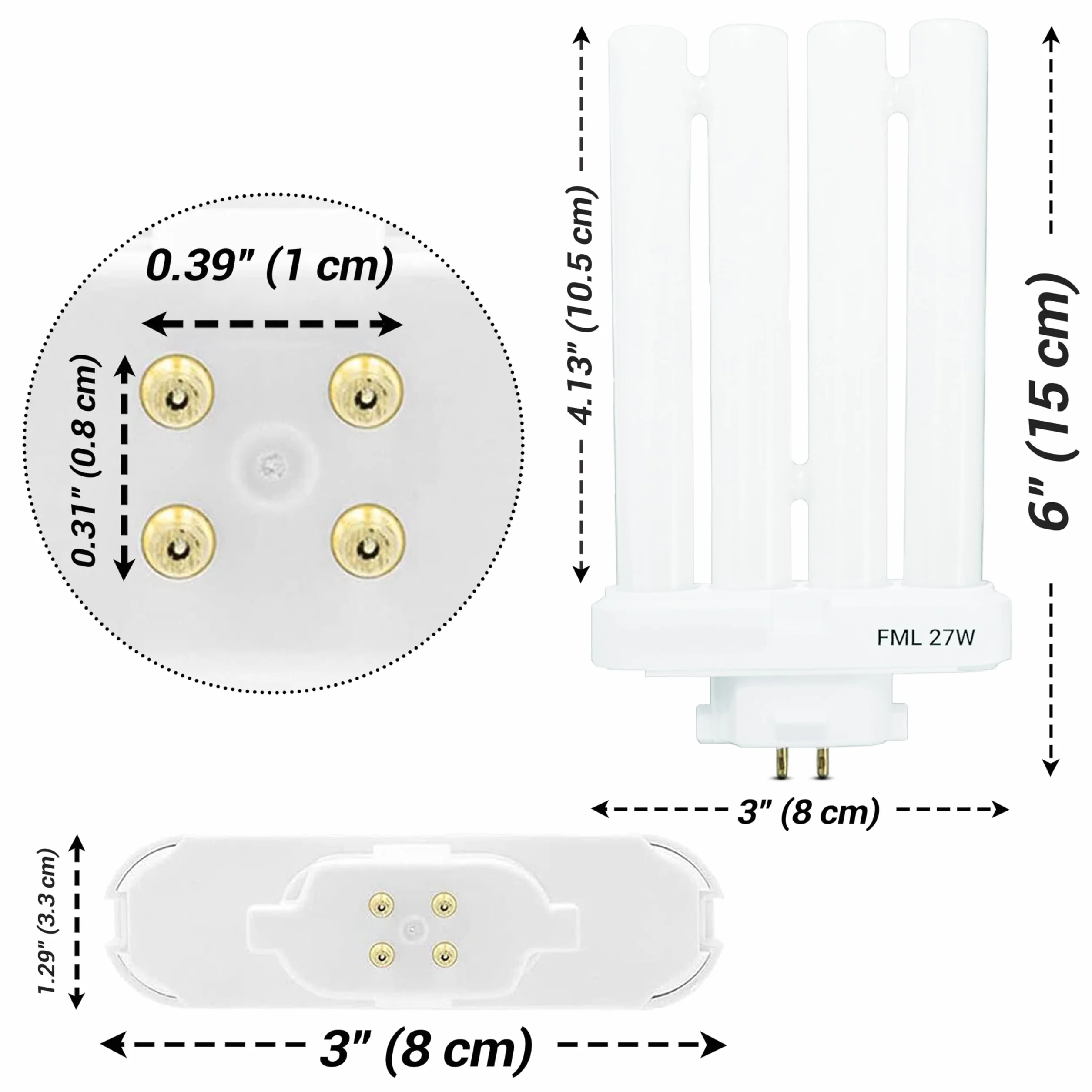 ARSUK 27W Wymienna żarówka do światła dziennego - 4-pinowa świetlówka do lampki nocnej, czytania stołu, lampy dla dzieci YDW-27FM - GX10Q - fluorescencyjna 27 W LAMPA FML(6500 K - Zestaw 1 sztuk)