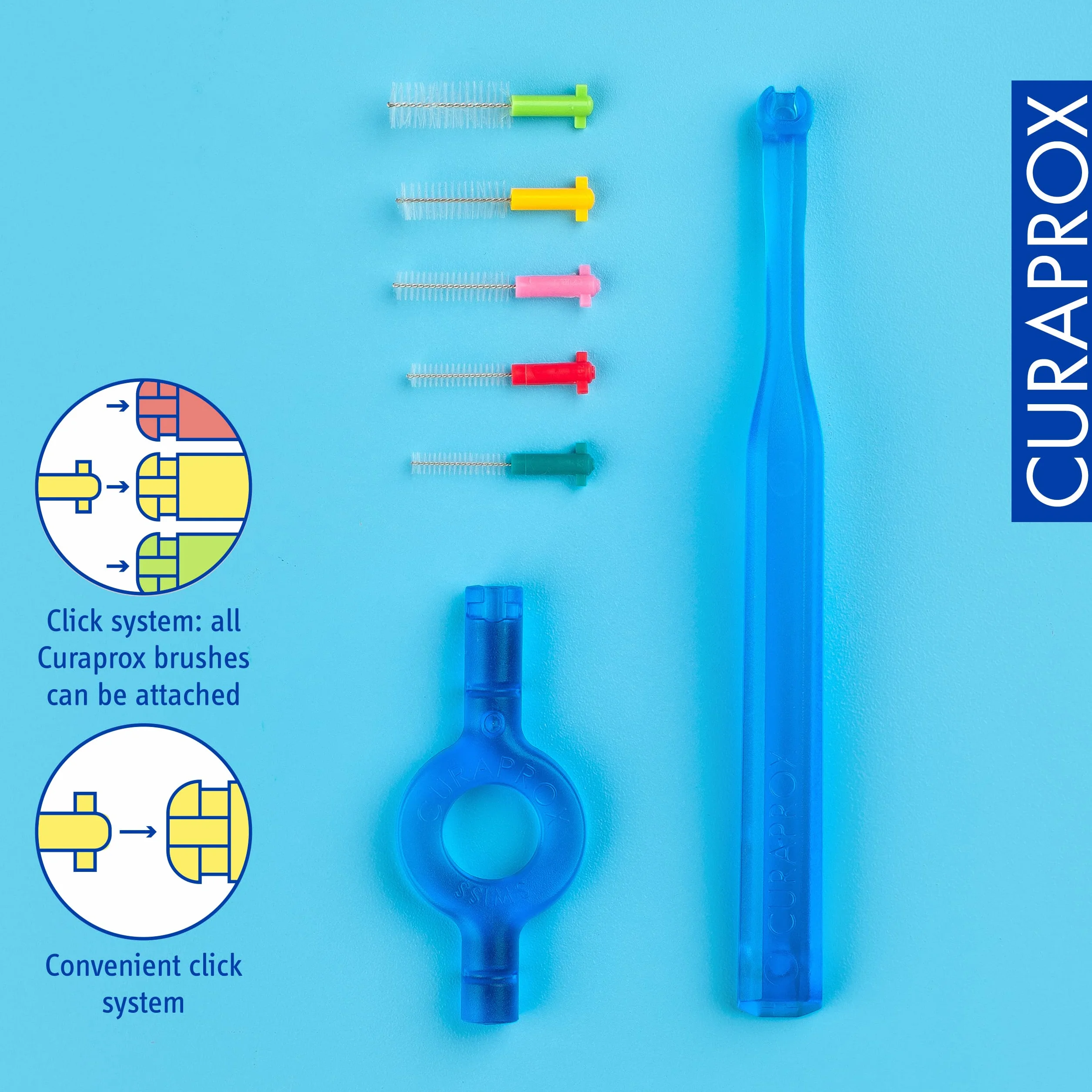 Curaprox Szczotki międzyzębowe CPS Prime Plus Mix-set/Średnica 0,6-1,1 mm/skuteczność 2,2-5 mm/Zestaw z 5 szczotkami Międzyzębowymi i uchwytem UHS 451 / Made in Switzerland
